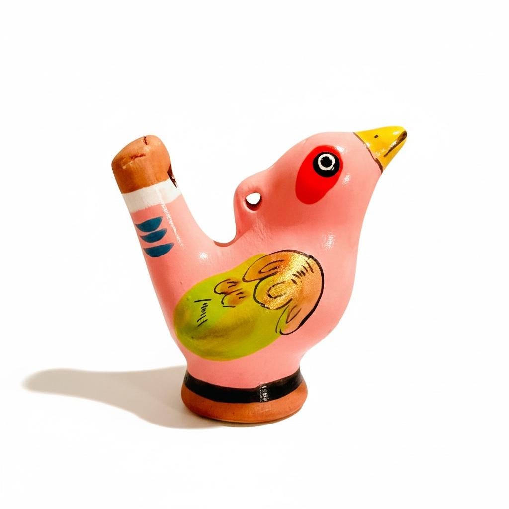 Mexican Ceramic Water Whistle Bird Silbato de Agua Ocarina Pajaro Mexicano Folk Art