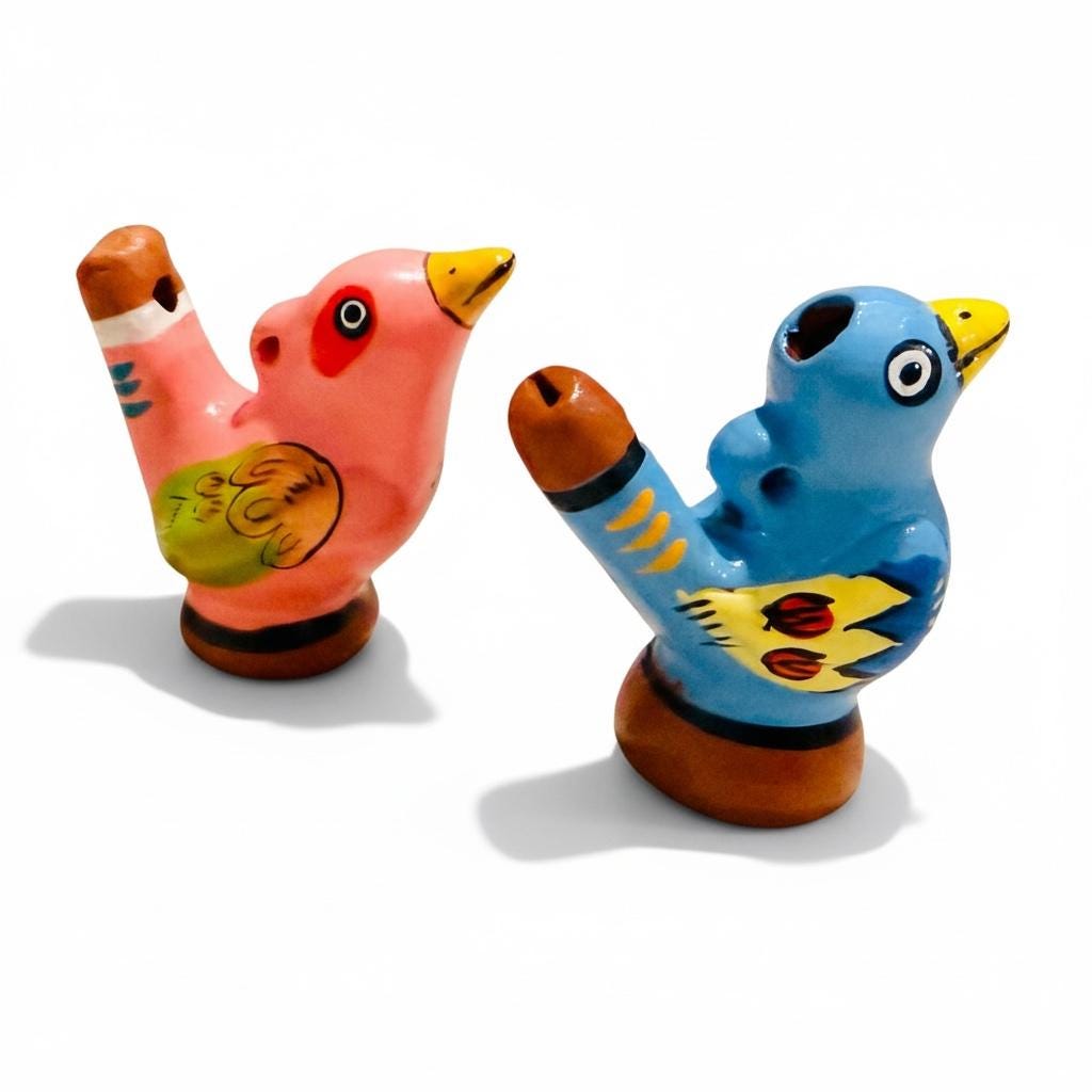Mexican Ceramic Water Whistle Bird Silbato de Agua Ocarina Pajaro Mexicano Folk Art