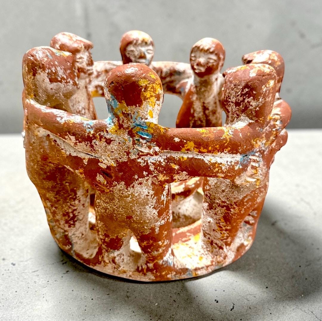 Mexican Clay Circle Friendship Sculpture Handmade Terracota Unity Candle Incense Holder Escultura de Amistad de Barro par Vela oh Incienso