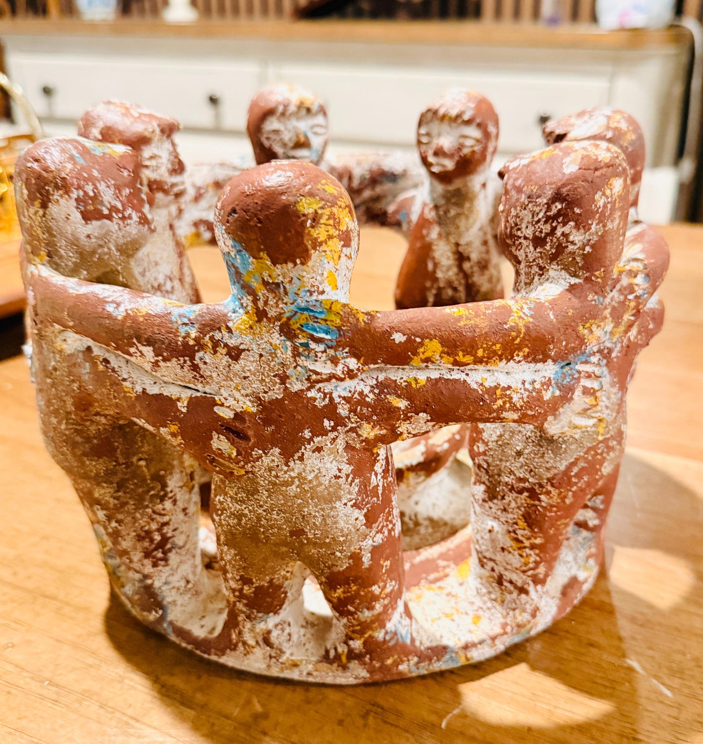 Mexican Clay Circle Friendship Sculpture Handmade Terracota Unity Candle Incense Holder Escultura de Amistad de Barro par Vela oh Incienso