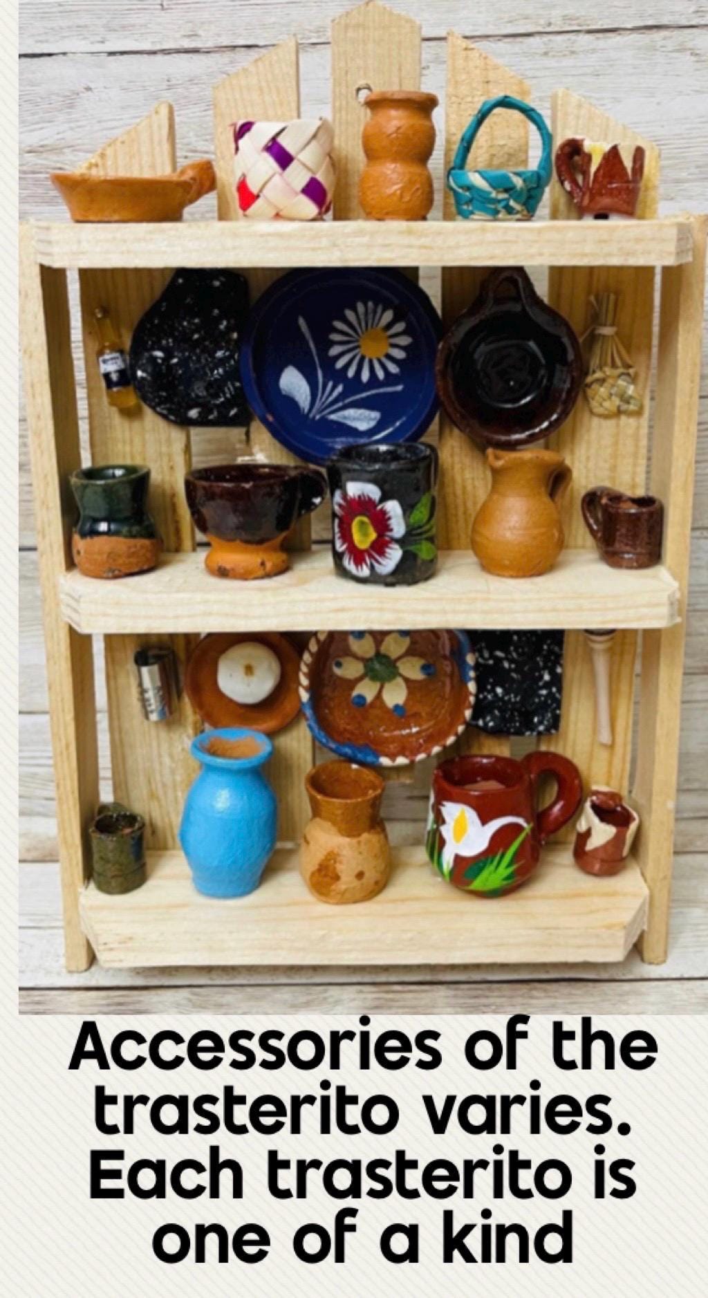 Mexican Kitchen Trasterito with Miniature Accessories Trasterito de Cocina con Accesorios en Miniatura