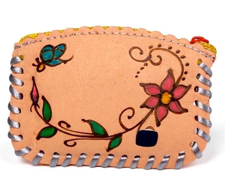 Mexican Custom Leather Name Coin Purse Choose Zipper Color Designs Vary Monedero Mexicano de Piel Artesanal Escoje Color de Cierre
