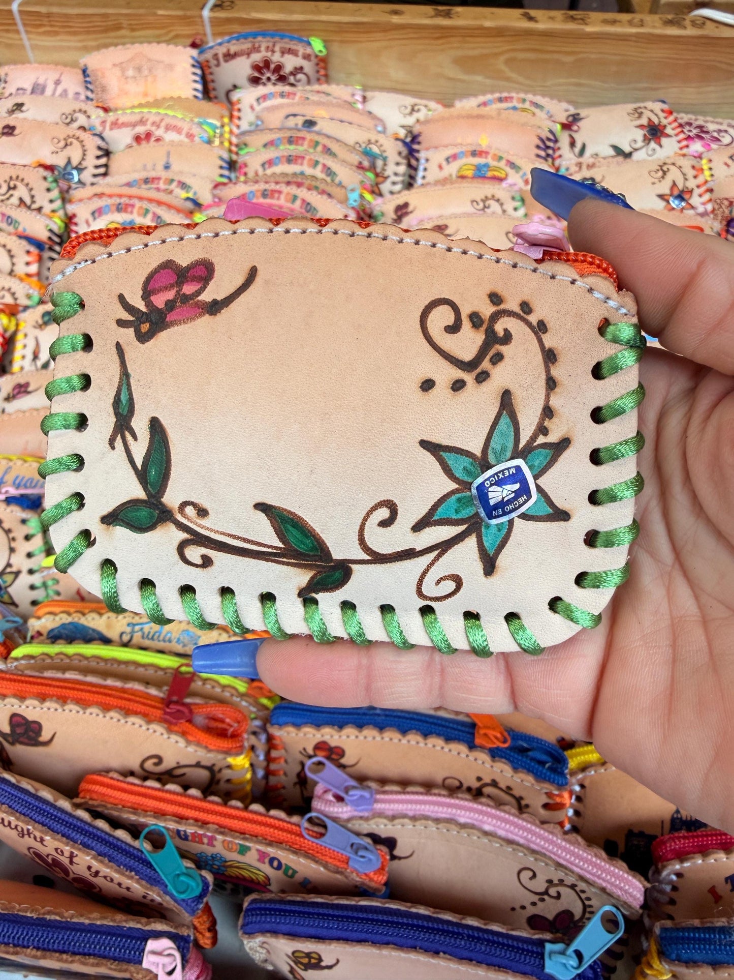 Mexican Custom Leather Name Coin Purse Choose Zipper Color Designs Vary Monedero Mexicano de Piel Artesanal Escoje Color de Cierre