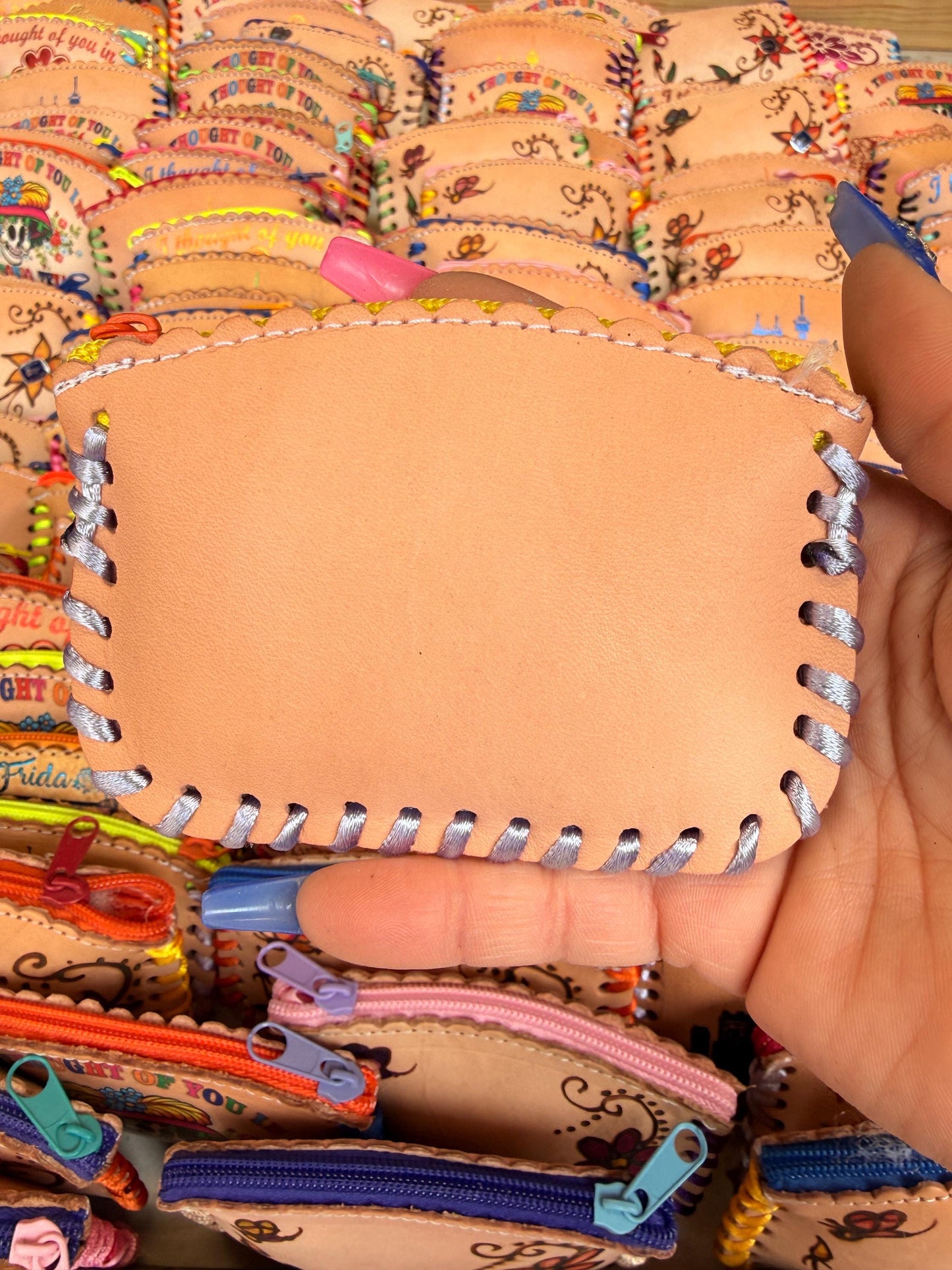 Mexican Custom Leather Name Coin Purse Choose Zipper Color Designs Vary Monedero Mexicano de Piel Artesanal Escoje Color de Cierre