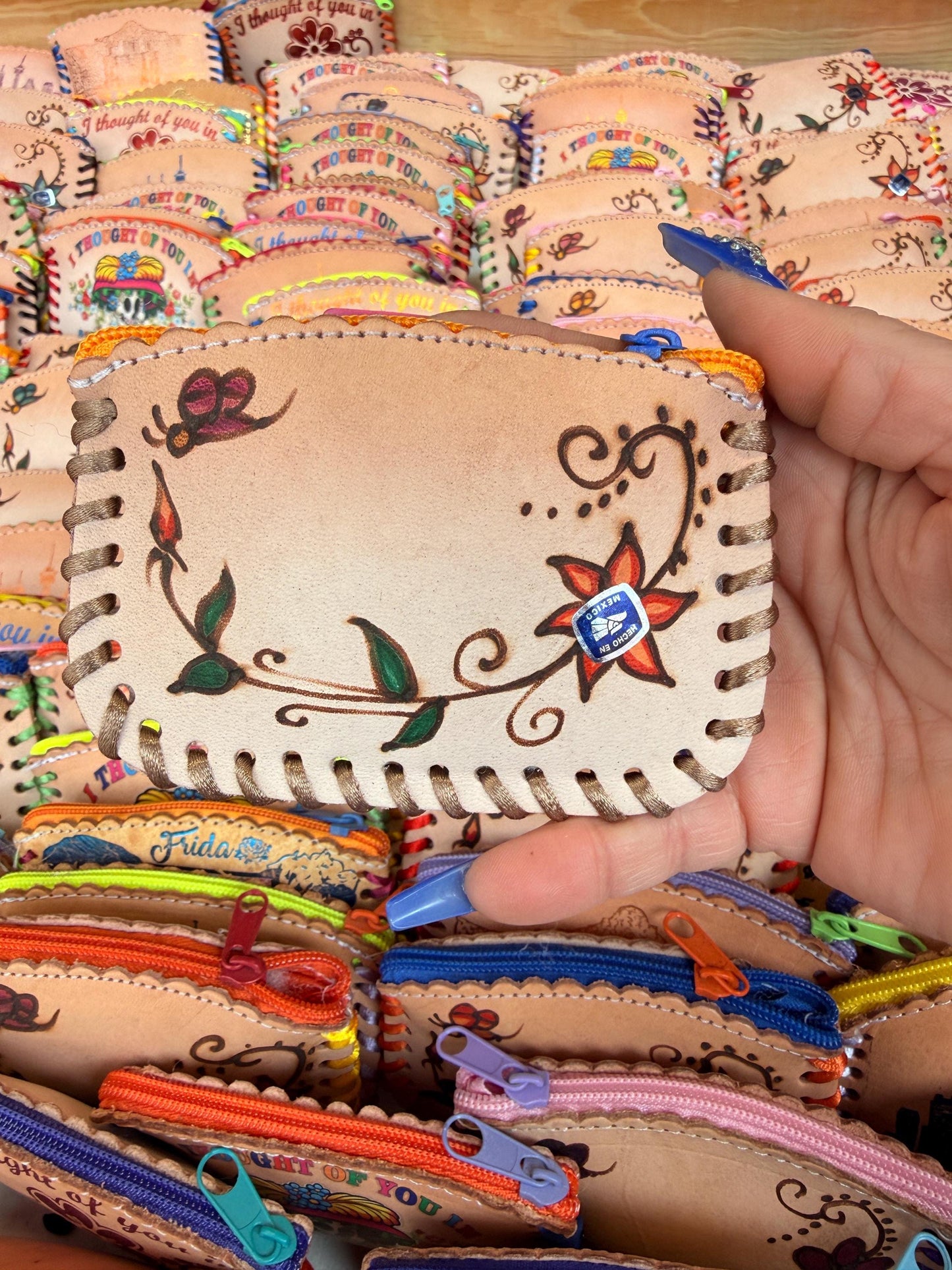 Mexican Custom Leather Name Coin Purse Choose Zipper Color Designs Vary Monedero Mexicano de Piel Artesanal Escoje Color de Cierre