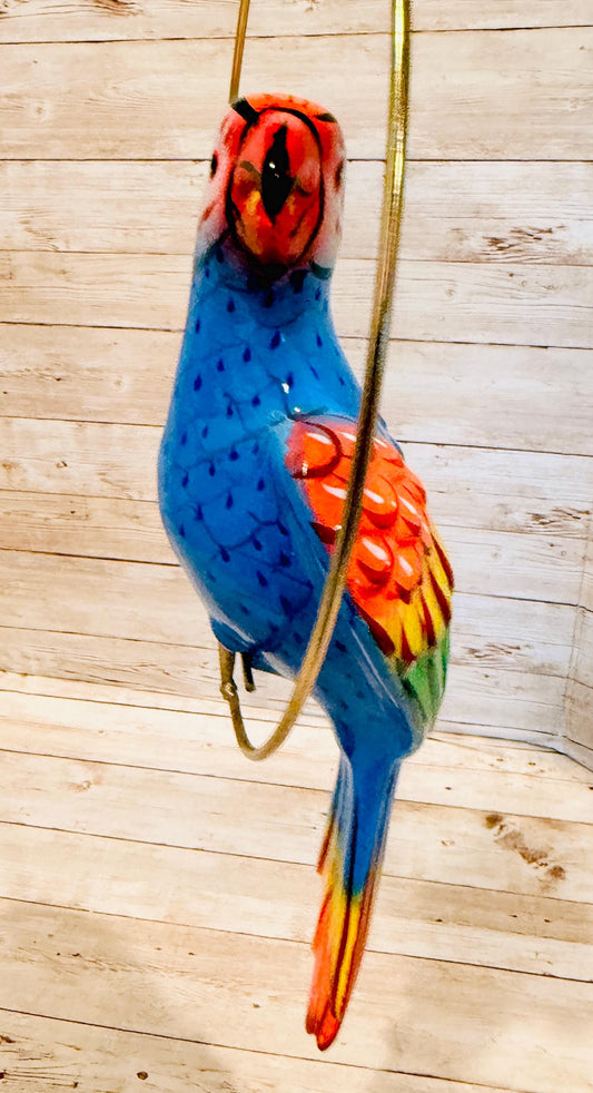 Hanging Exotic Bird in Ring Mexican Pottery Ceramic Pajaro De Cerámica