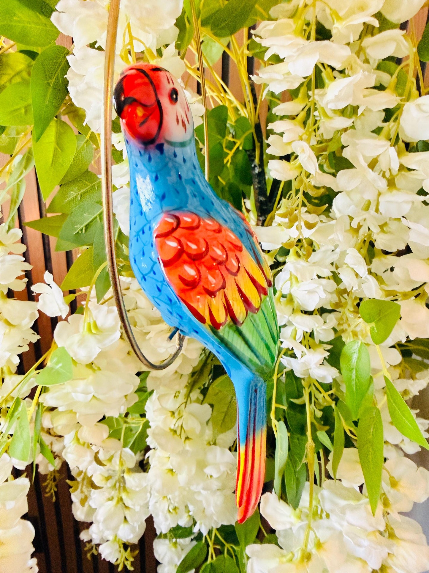 Hanging Exotic Bird in Ring Mexican Pottery Ceramic Pajaro De Cerámica