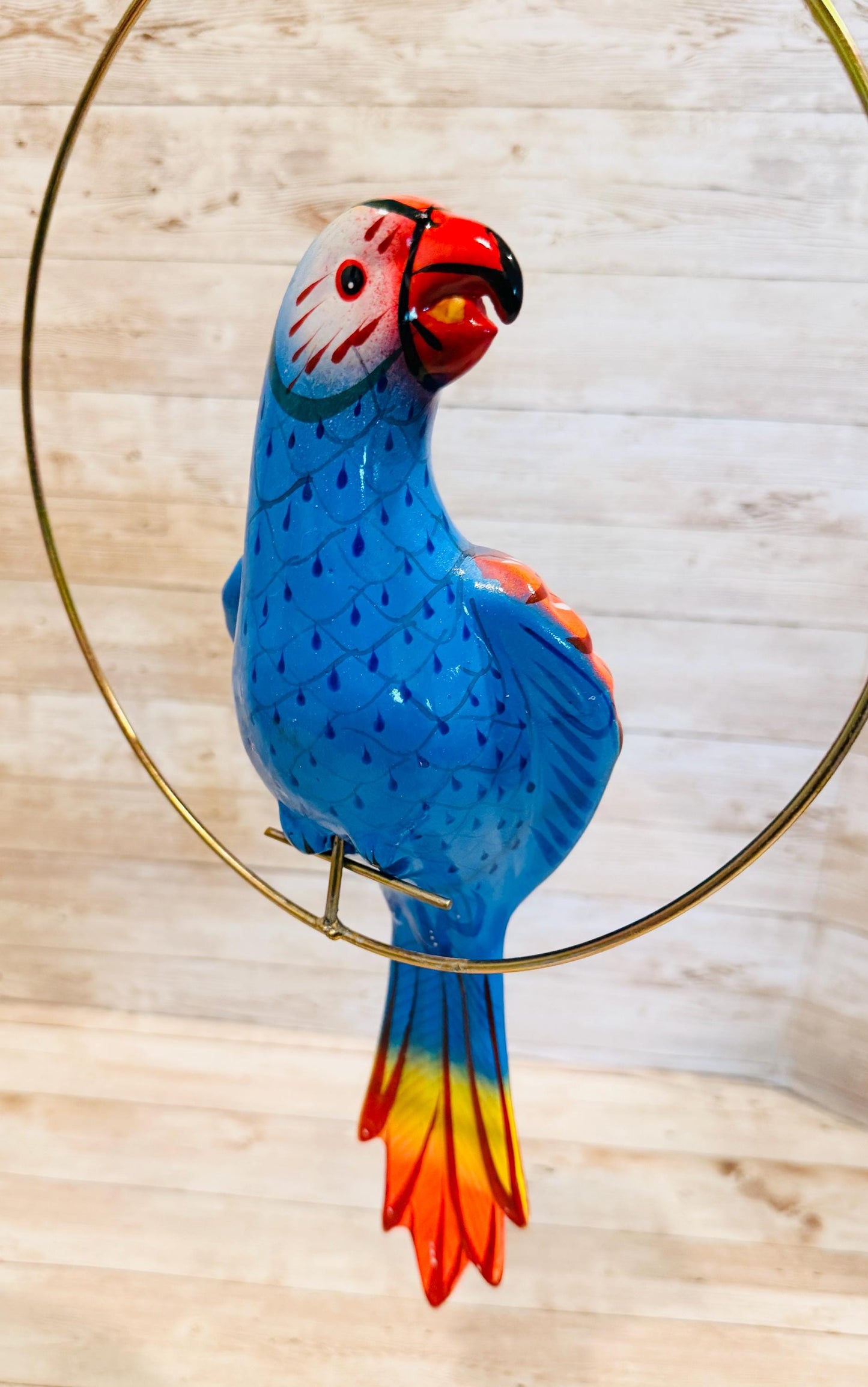 Hanging Exotic Bird in Ring Mexican Pottery Ceramic Pajaro De Cerámica