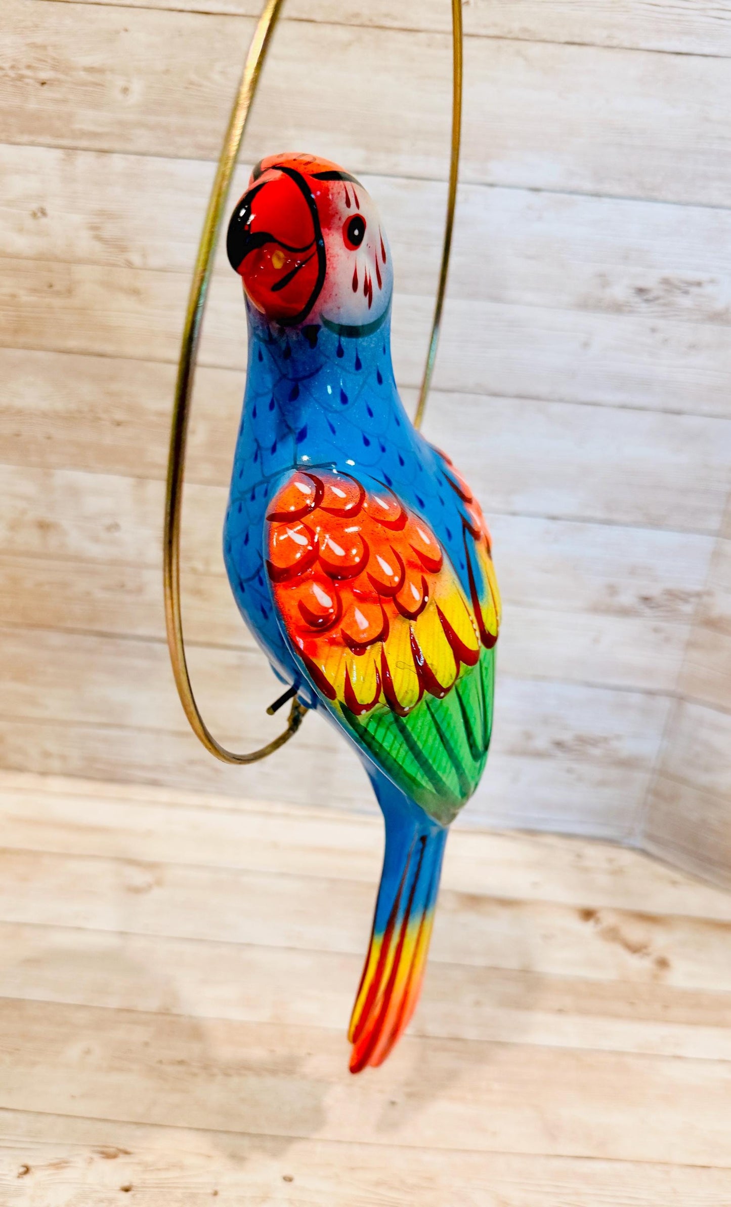 Hanging Exotic Bird in Ring Mexican Pottery Ceramic Pajaro De Cerámica