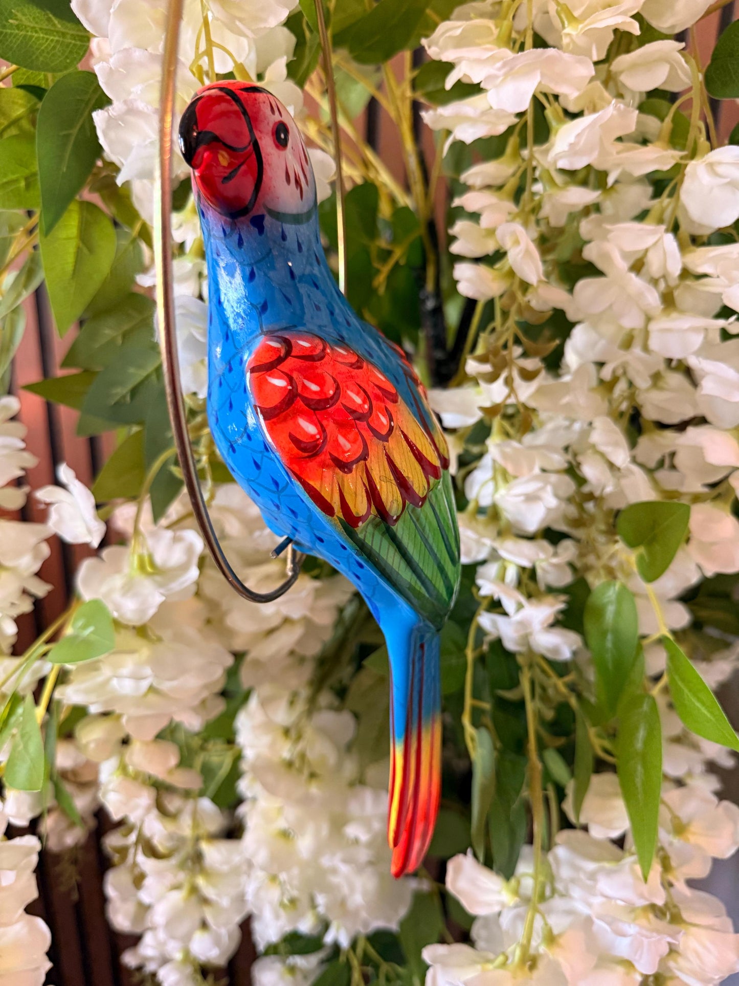 Hanging Exotic Bird in Ring Mexican Pottery Ceramic Pajaro De Cerámica