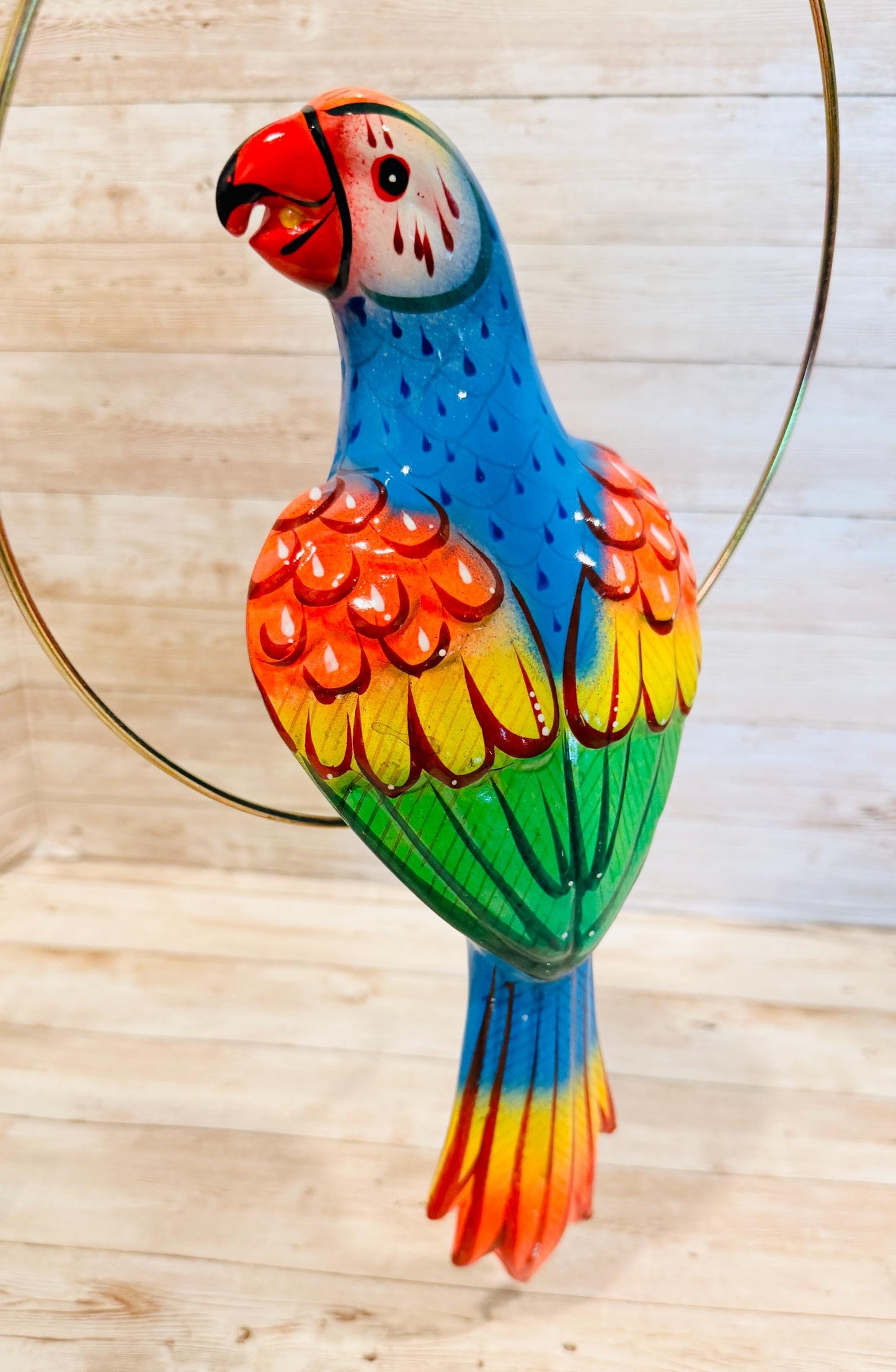 Hanging Exotic Bird in Ring Mexican Pottery Ceramic Pajaro De Cerámica