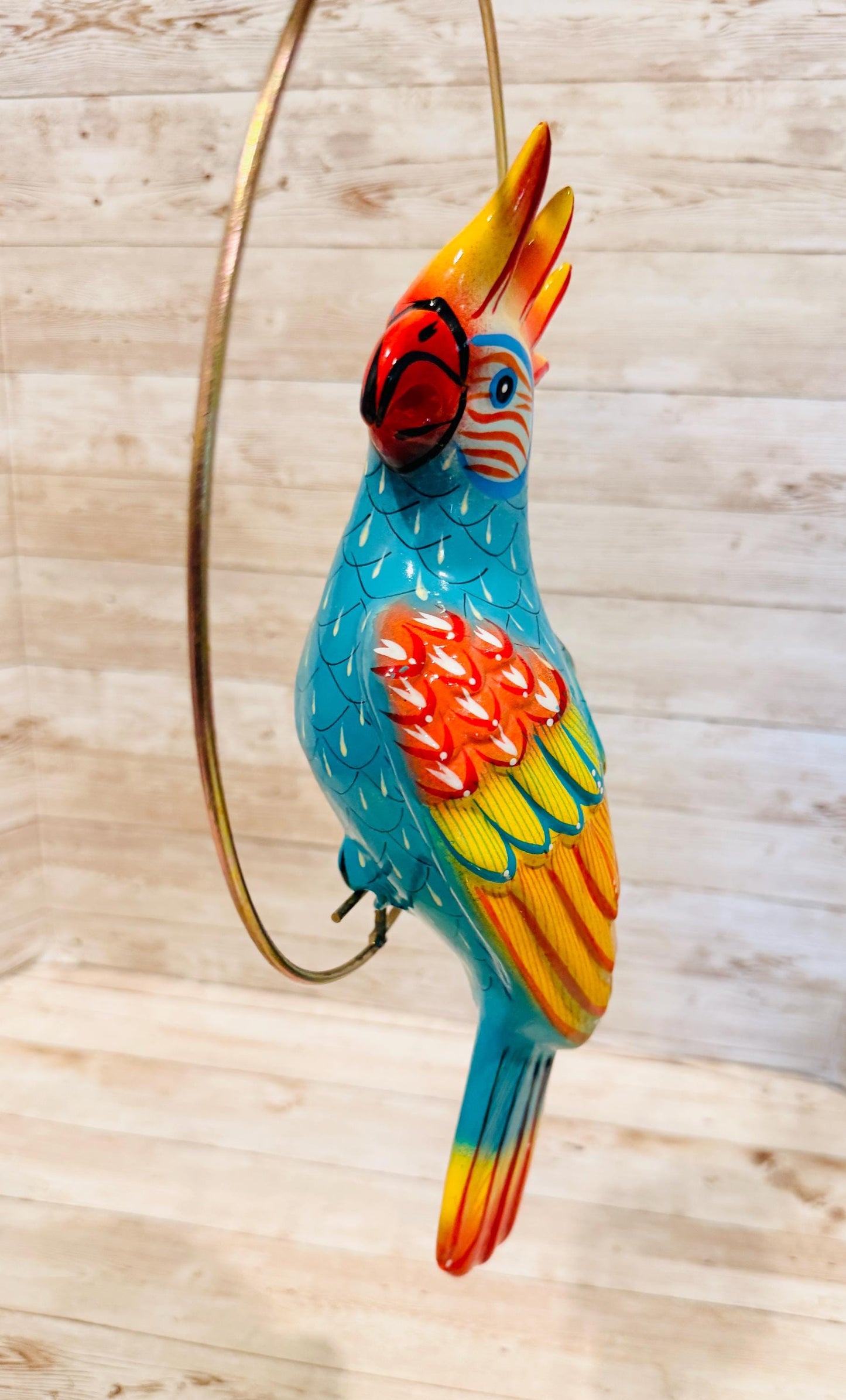 Hanging Exotic Bird in Ring Mexican Pottery Ceramic Pajaro De Cerámica