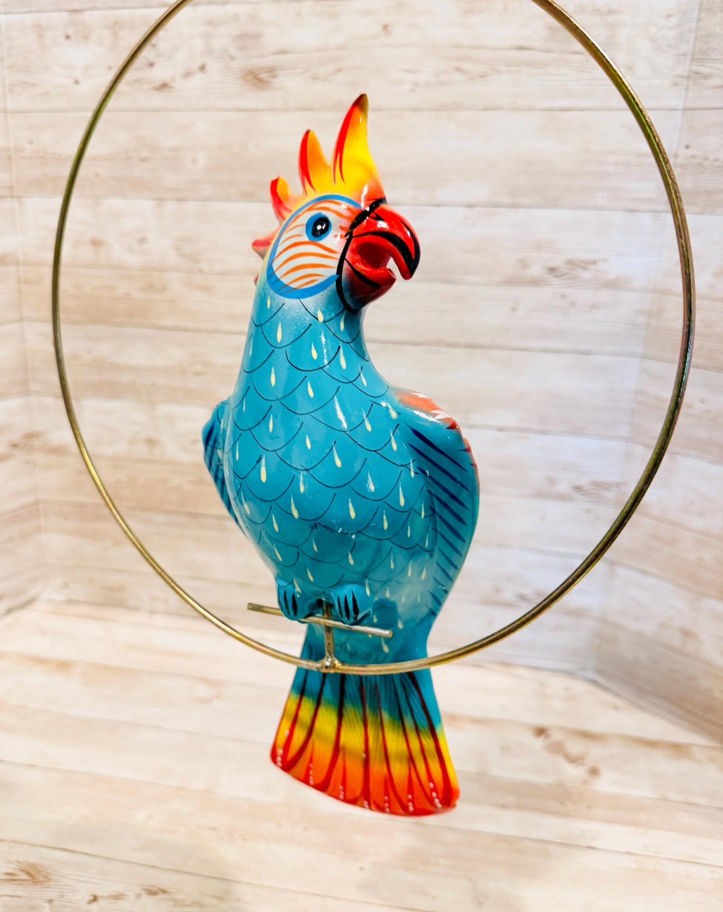 Hanging Exotic Bird in Ring Mexican Pottery Ceramic Pajaro De Cerámica