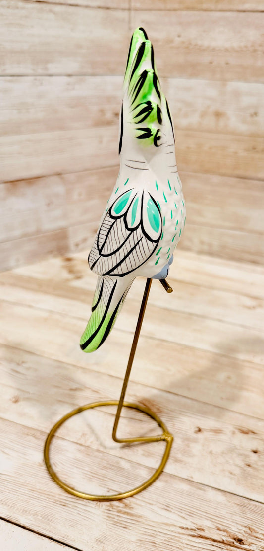 Hanging Exotic Bird in Ring Mexican Pottery Ceramic Pajaro De Cerámica