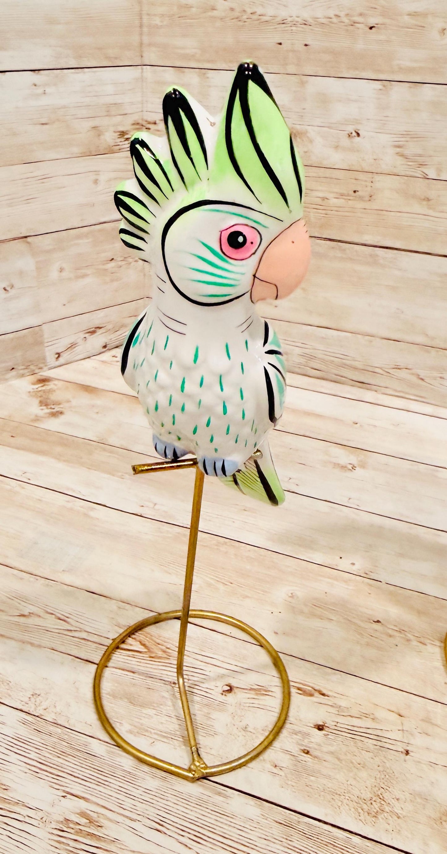 Hanging Exotic Bird in Ring Mexican Pottery Ceramic Pajaro De Cerámica