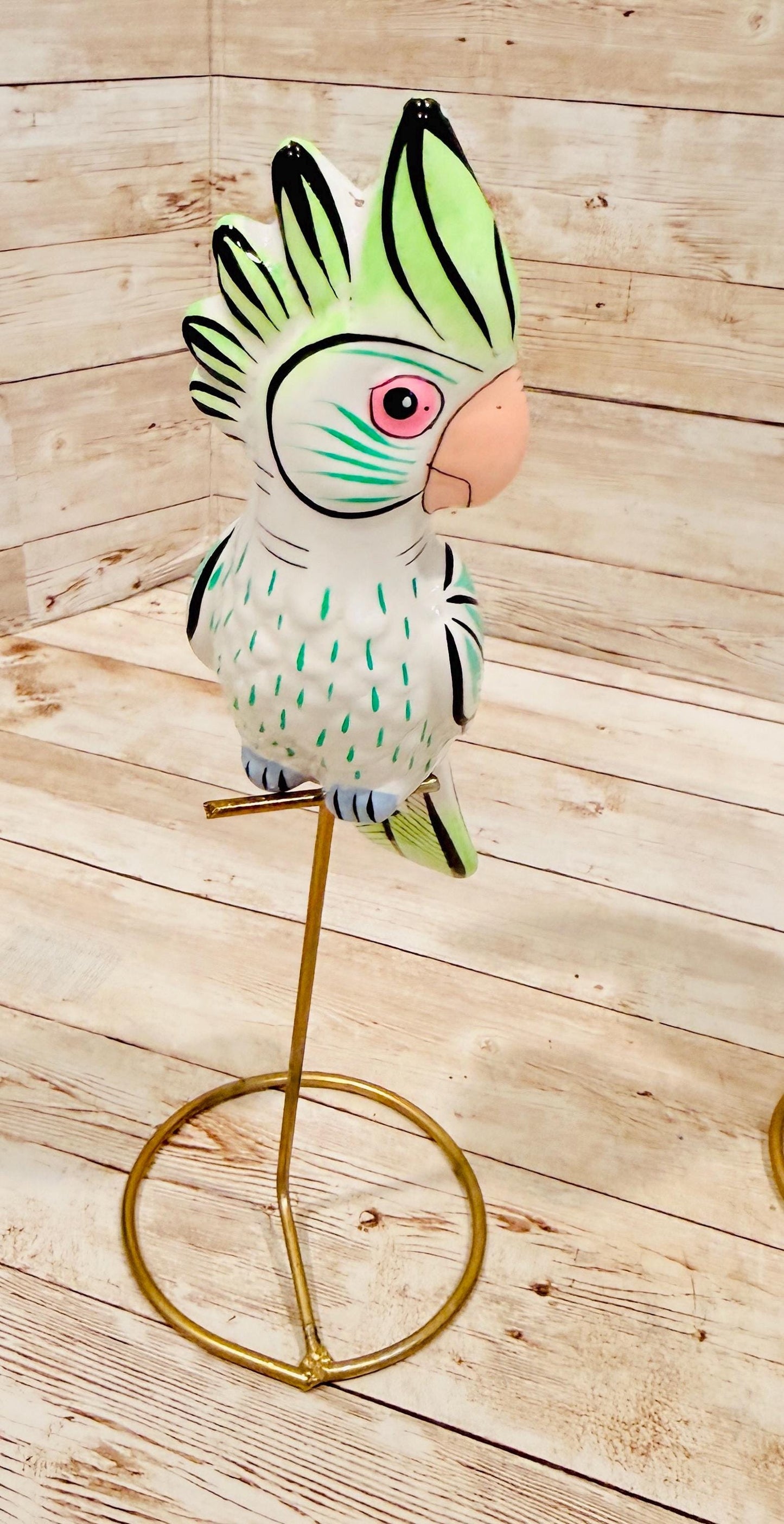 Hanging Exotic Bird in Ring Mexican Pottery Ceramic Pajaro De Cerámica