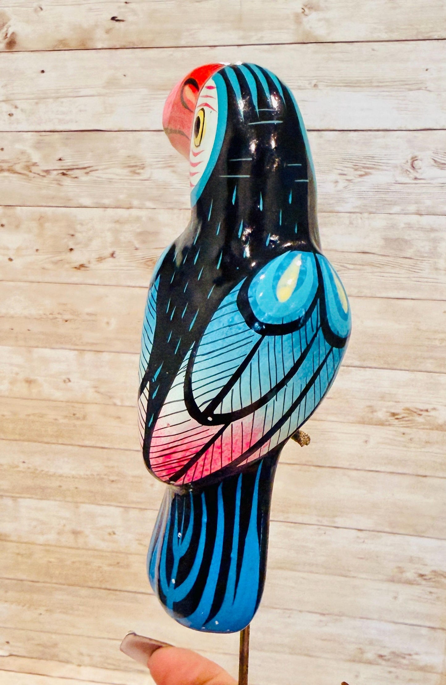 Hanging Exotic Bird in Ring Mexican Pottery Ceramic Pajaro De Cerámica