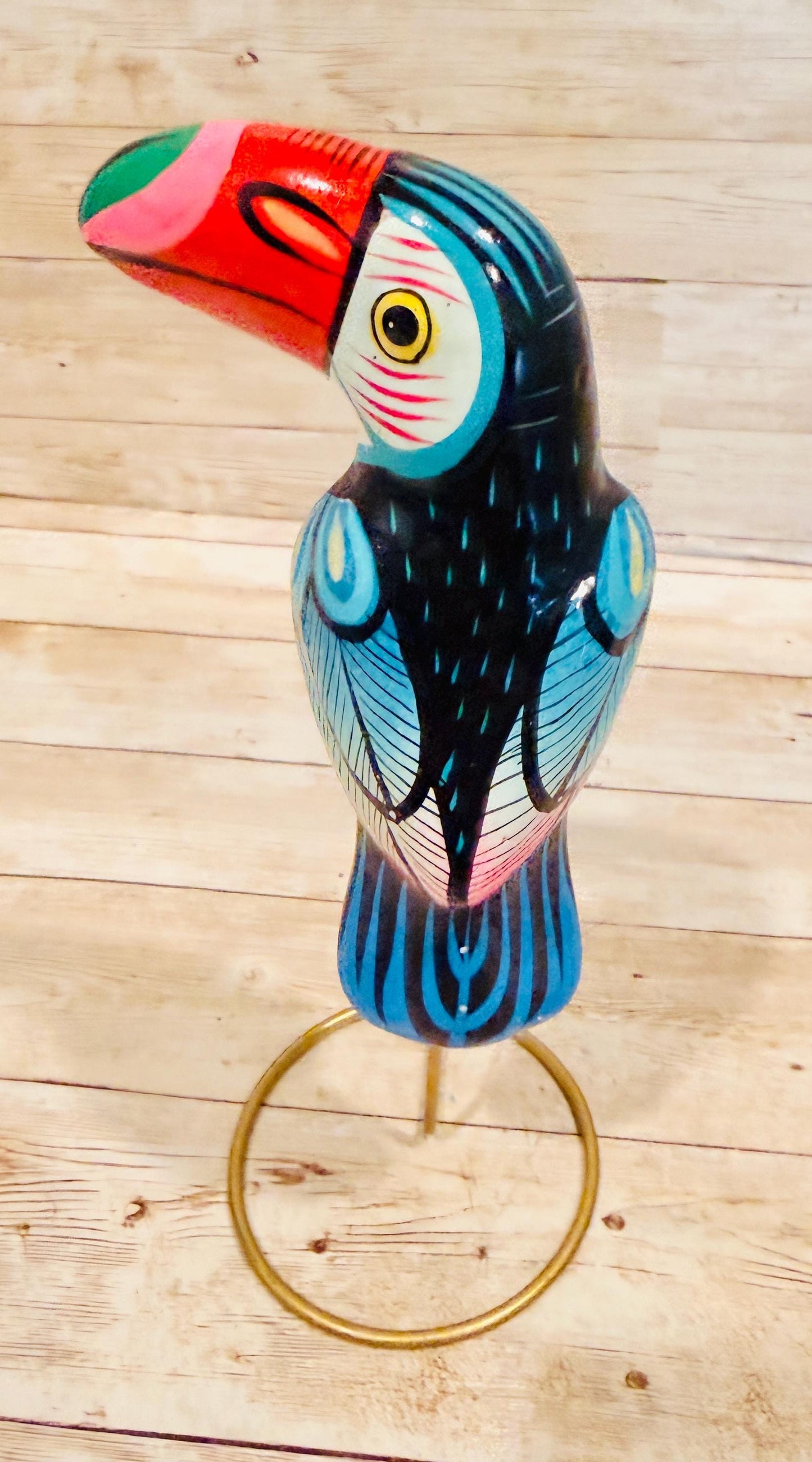 Hanging Exotic Bird in Ring Mexican Pottery Ceramic Pajaro De Cerámica