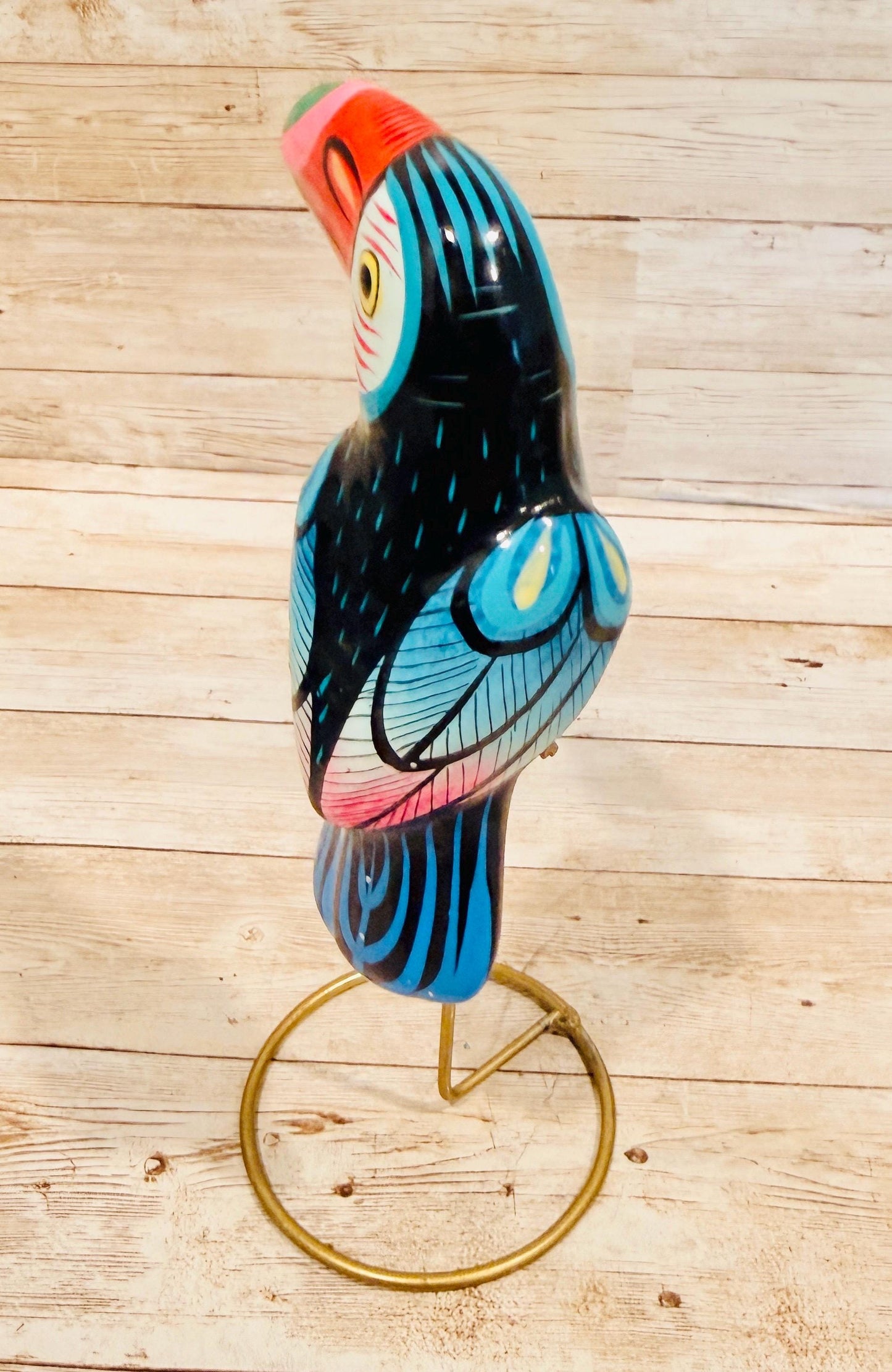 Hanging Exotic Bird in Ring Mexican Pottery Ceramic Pajaro De Cerámica