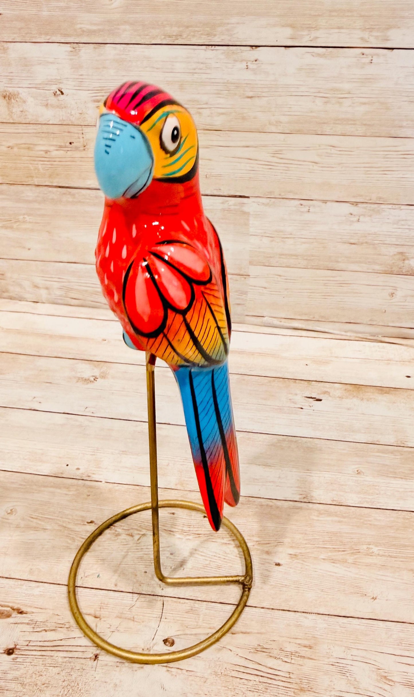 Hanging Exotic Bird in Ring Mexican Pottery Ceramic Pajaro De Cerámica
