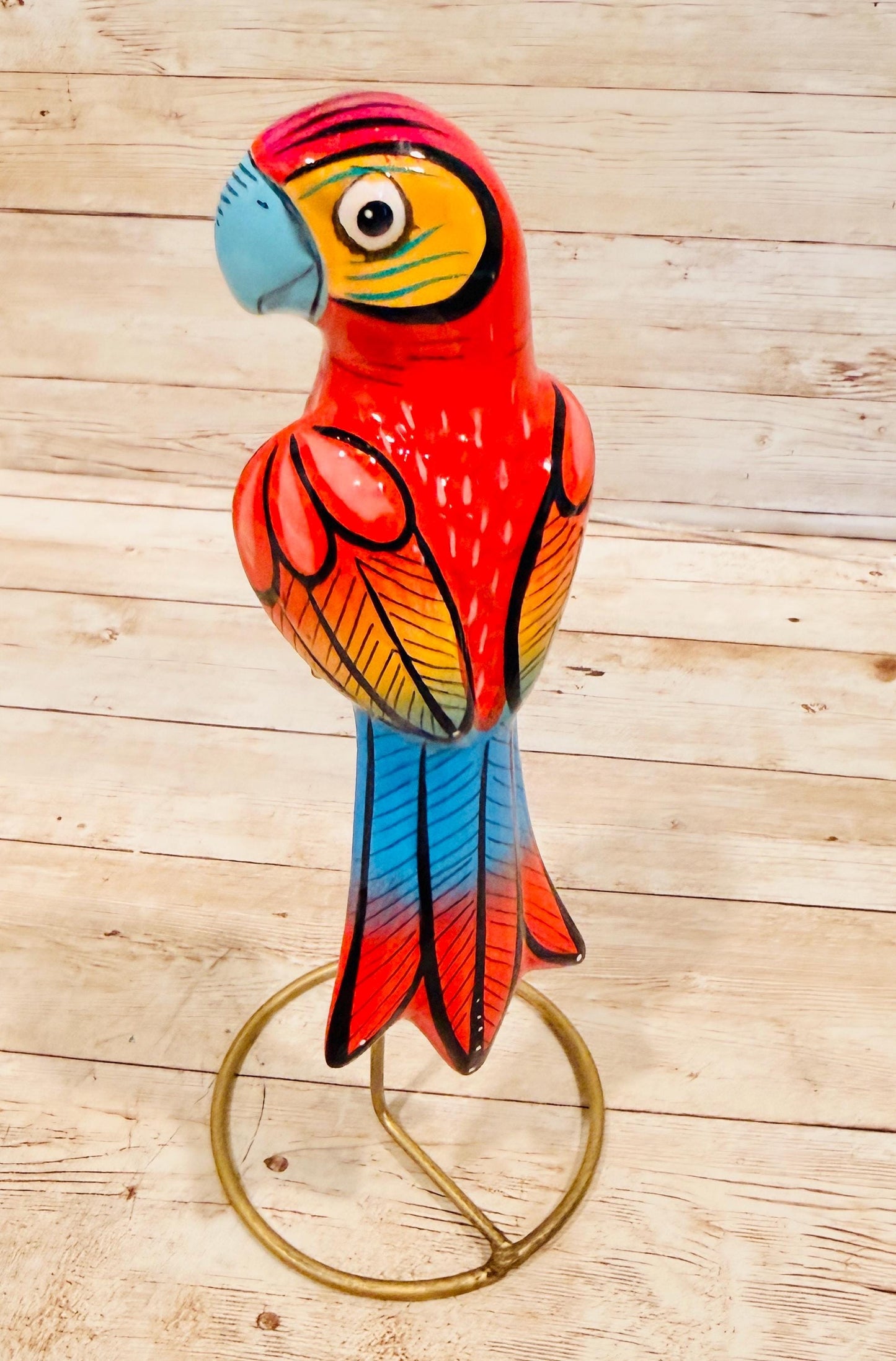 Hanging Exotic Bird in Ring Mexican Pottery Ceramic Pajaro De Cerámica