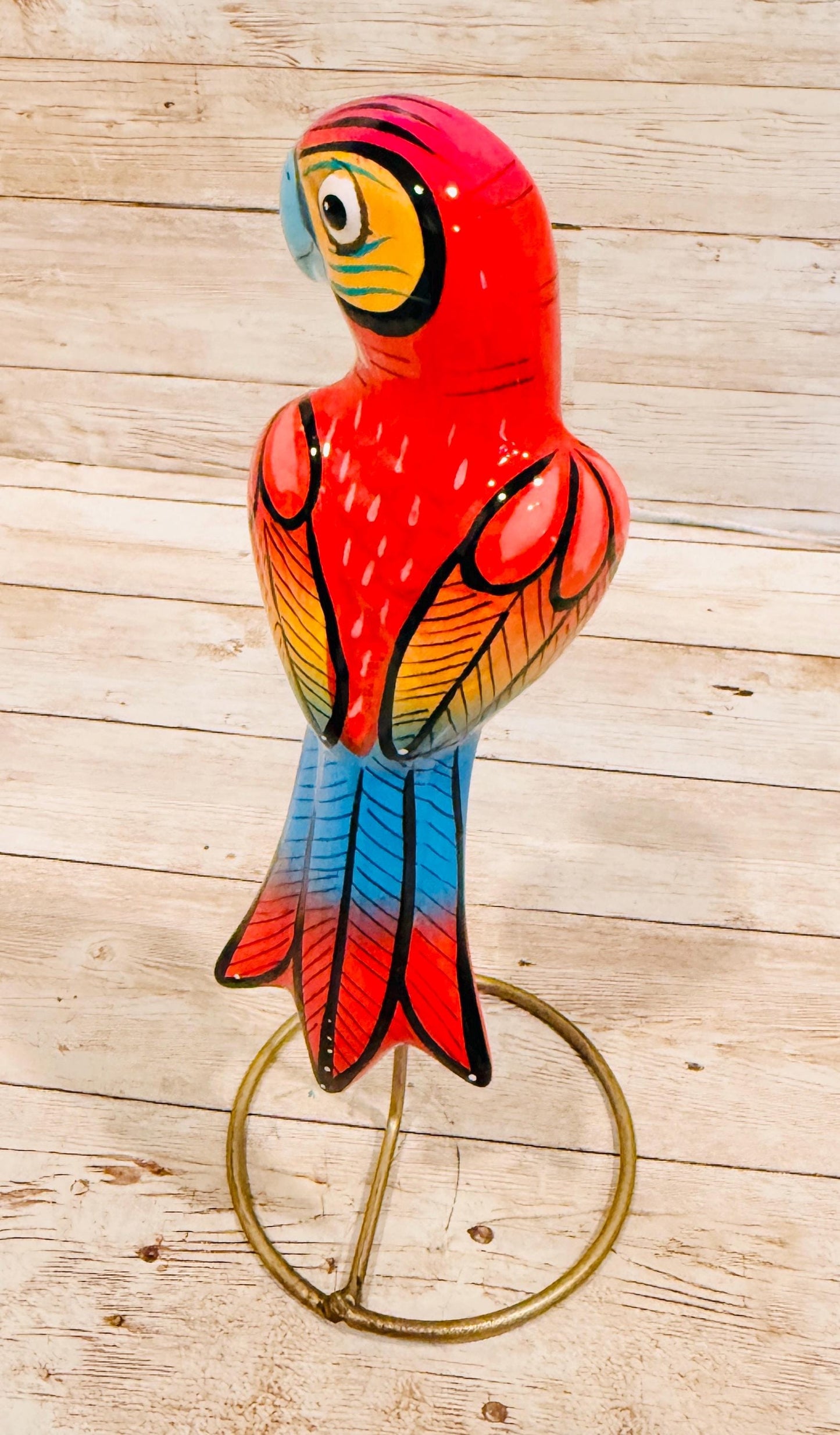 Hanging Exotic Bird in Ring Mexican Pottery Ceramic Pajaro De Cerámica