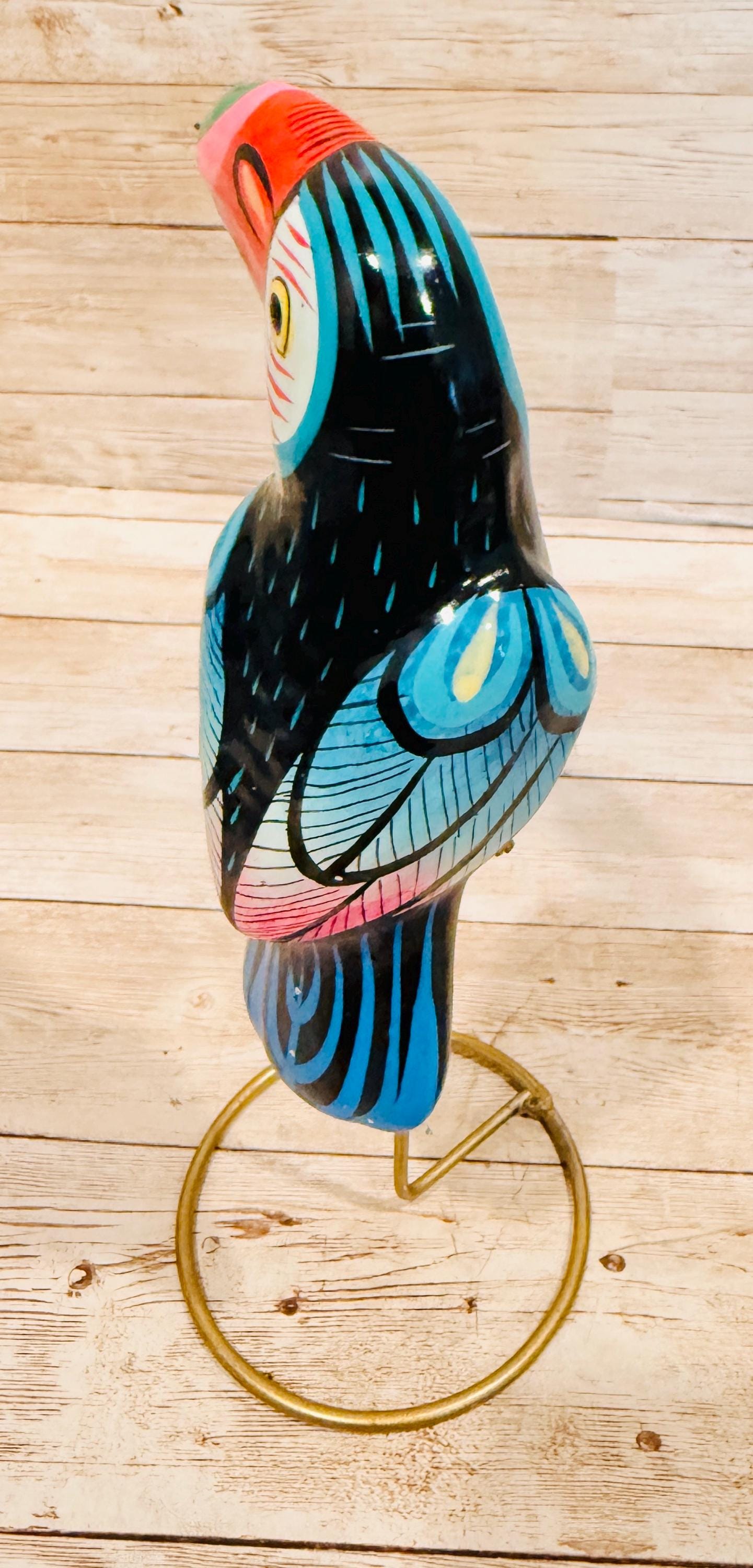 3 Hanging Exotic Birds in Ring Stand  Mexican Pottery Ceramic 3 Pajaros De Cerámica en Base
