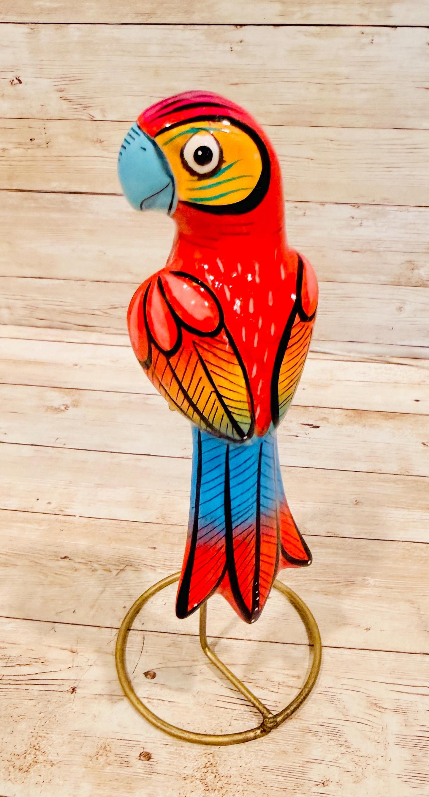 3 Hanging Exotic Birds in Ring Stand  Mexican Pottery Ceramic 3 Pajaros De Cerámica en Base