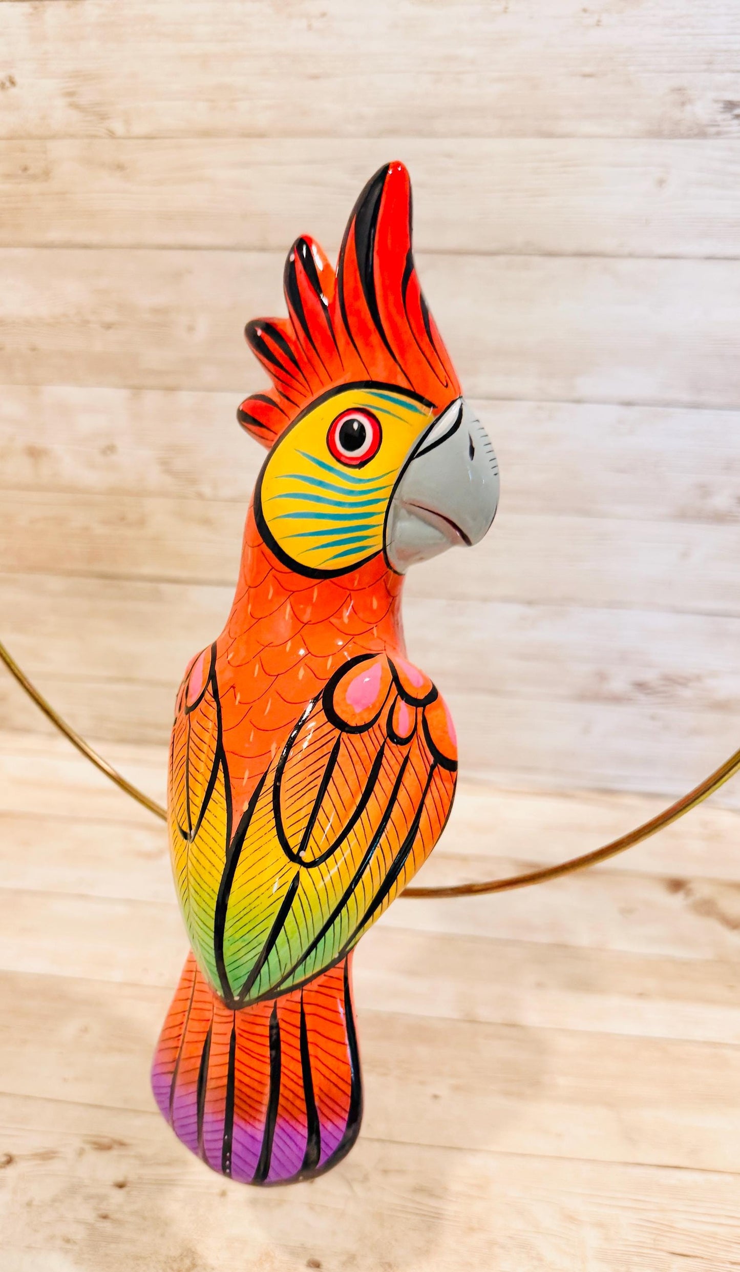 Hanging Exotic Bird in Ring Mexican Pottery Ceramic Pajaro Mexicano De Cerámica en Su Aro