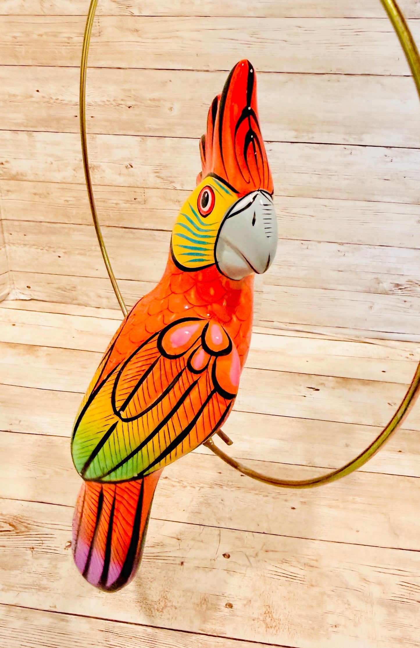 Hanging Exotic Bird in Ring Mexican Pottery Ceramic Pajaro Mexicano De Cerámica en Su Aro