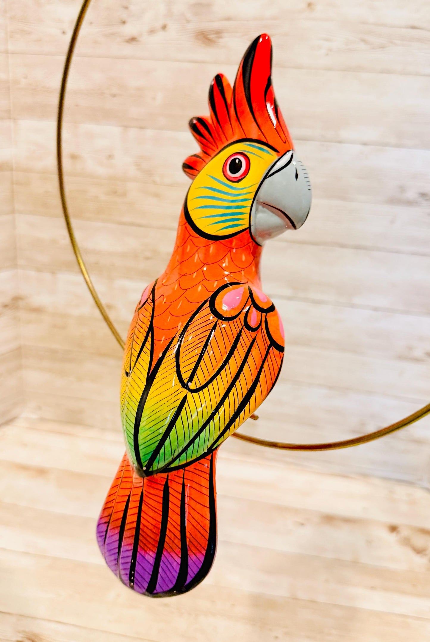 Hanging Exotic Bird in Ring Mexican Pottery Ceramic Pajaro Mexicano De Cerámica en Su Aro