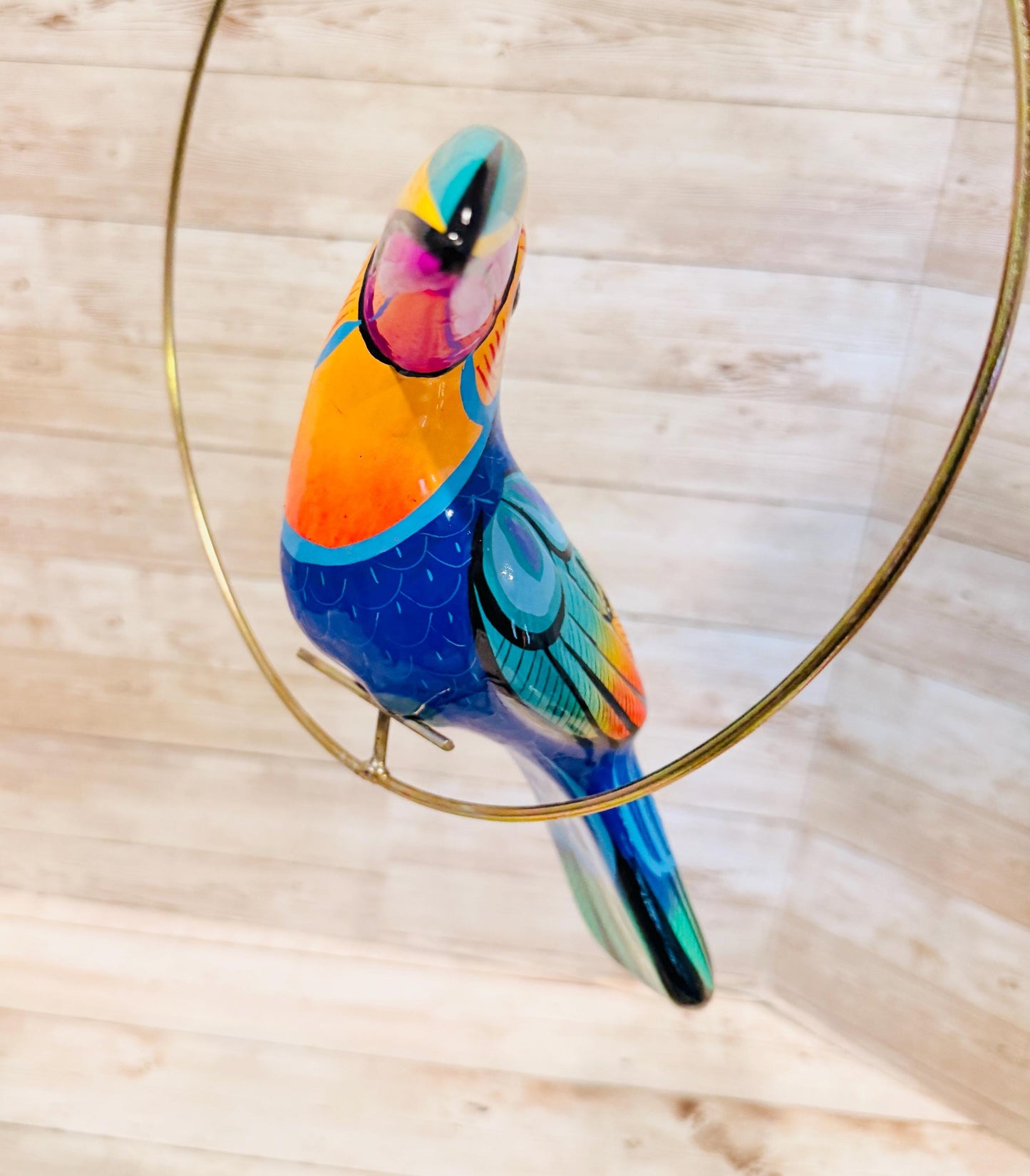 Hanging Exotic Bird in Ring Mexican Pottery Ceramic Pajaro Mexicano De Cerámica en Su Aro
