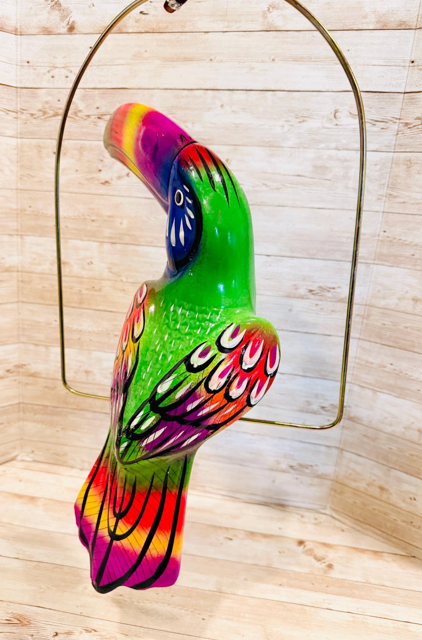 Hanging Exotic Toucan in Ring Mexican Pottery Ceramic Tucan oh  Pajaro Mexicano De Cerámica en Su Aro