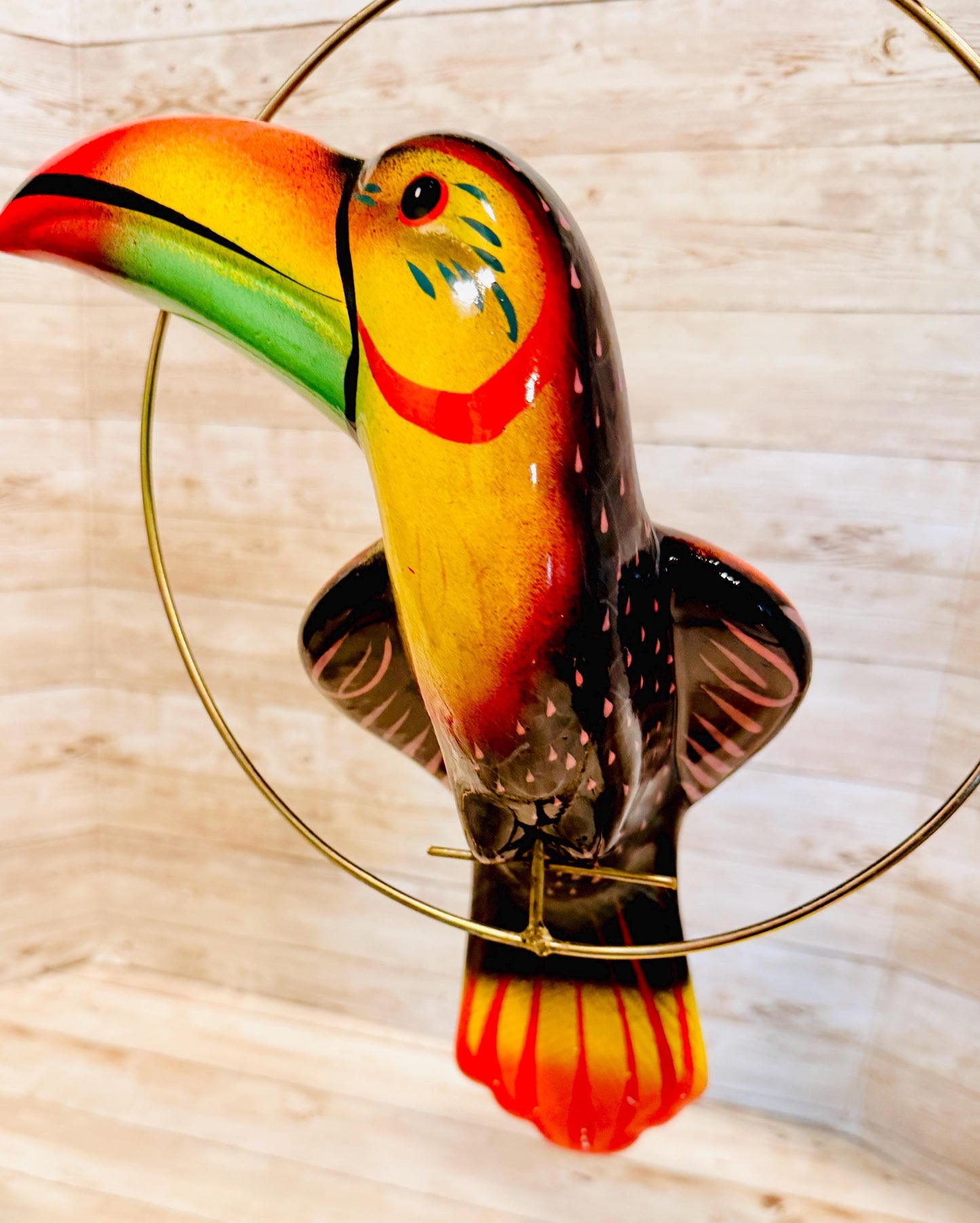 Hanging Exotic Toucan in Ring Mexican Pottery Ceramic Tucan oh  Pajaro Mexicano De Cerámica en Su Aro