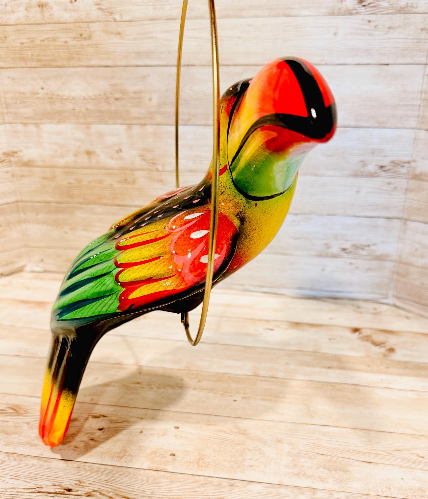 Hanging Exotic Toucan in Ring Mexican Pottery Ceramic Tucan oh  Pajaro Mexicano De Cerámica en Su Aro