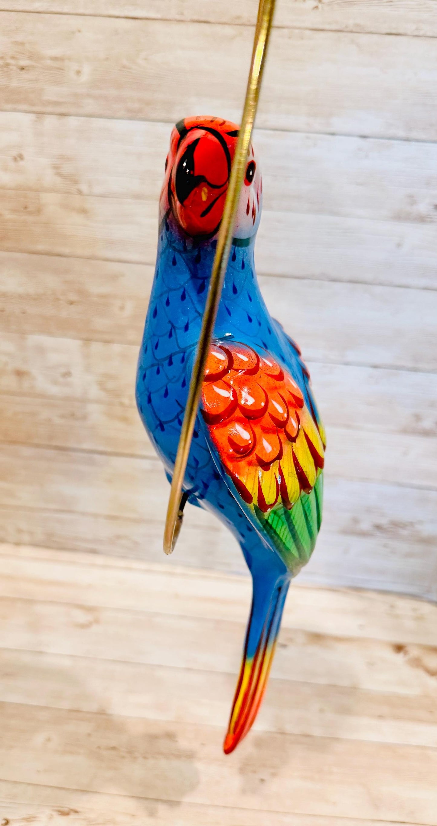 Hanging Exotic Bird in Ring Mexican Pottery Ceramic Pajaro De Cerámica