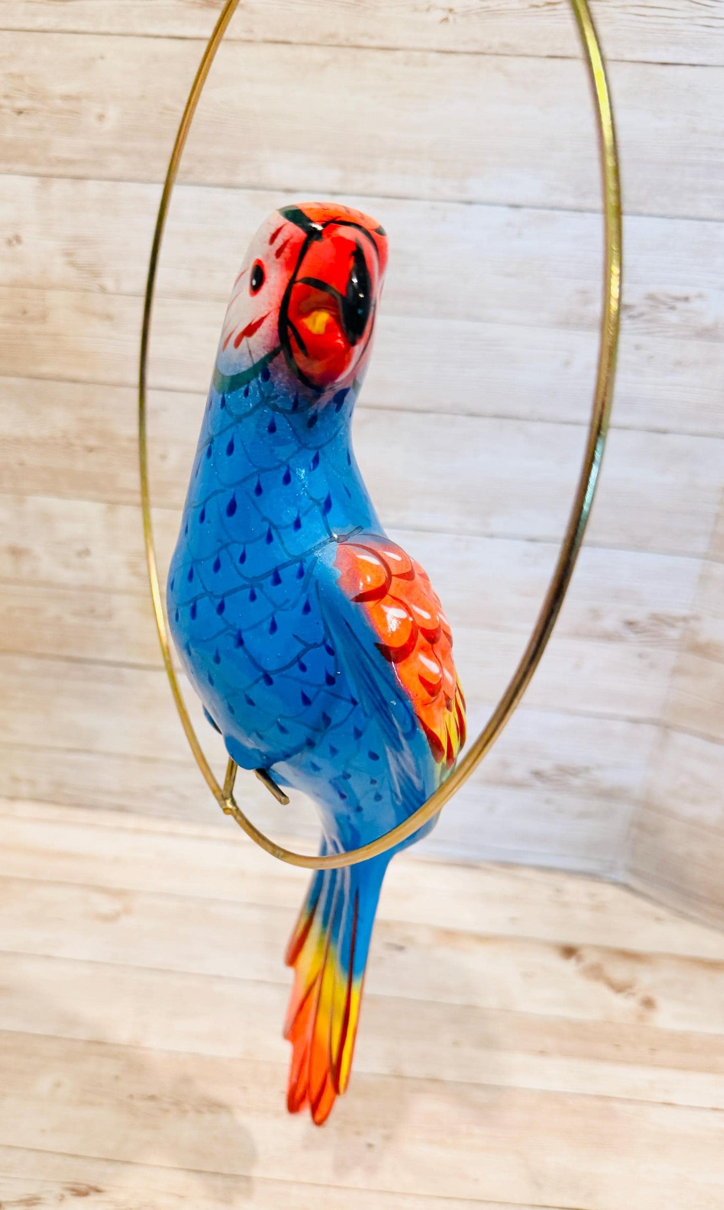 Hanging Exotic Bird in Ring Mexican Pottery Ceramic Pajaro De Cerámica
