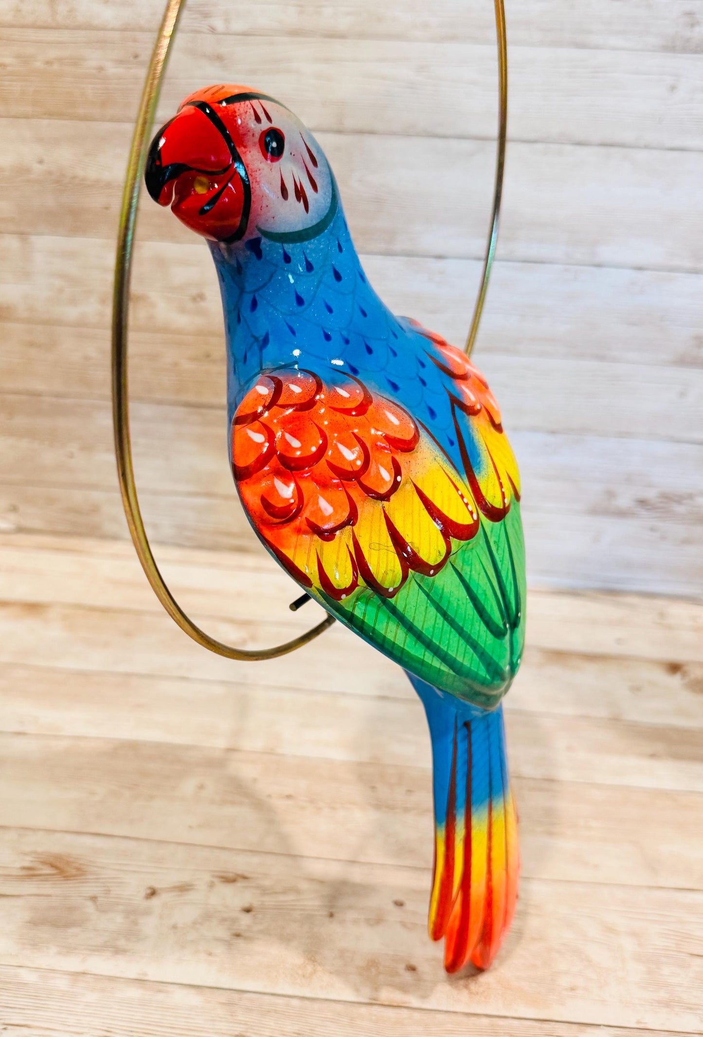 Hanging Exotic Bird in Ring Mexican Pottery Ceramic Pajaro De Cerámica