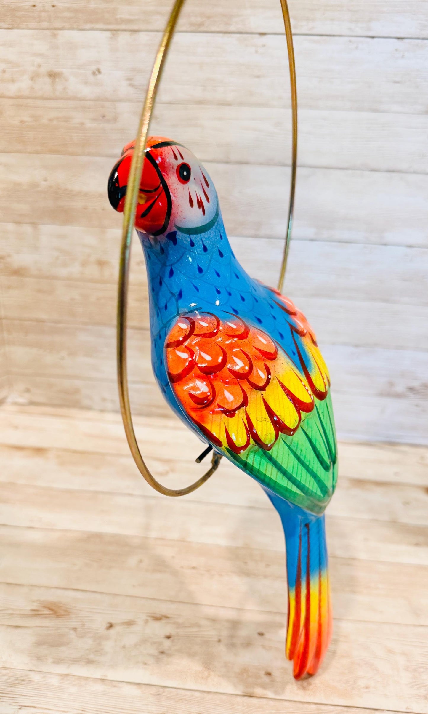 Hanging Exotic Bird in Ring Mexican Pottery Ceramic Pajaro De Cerámica