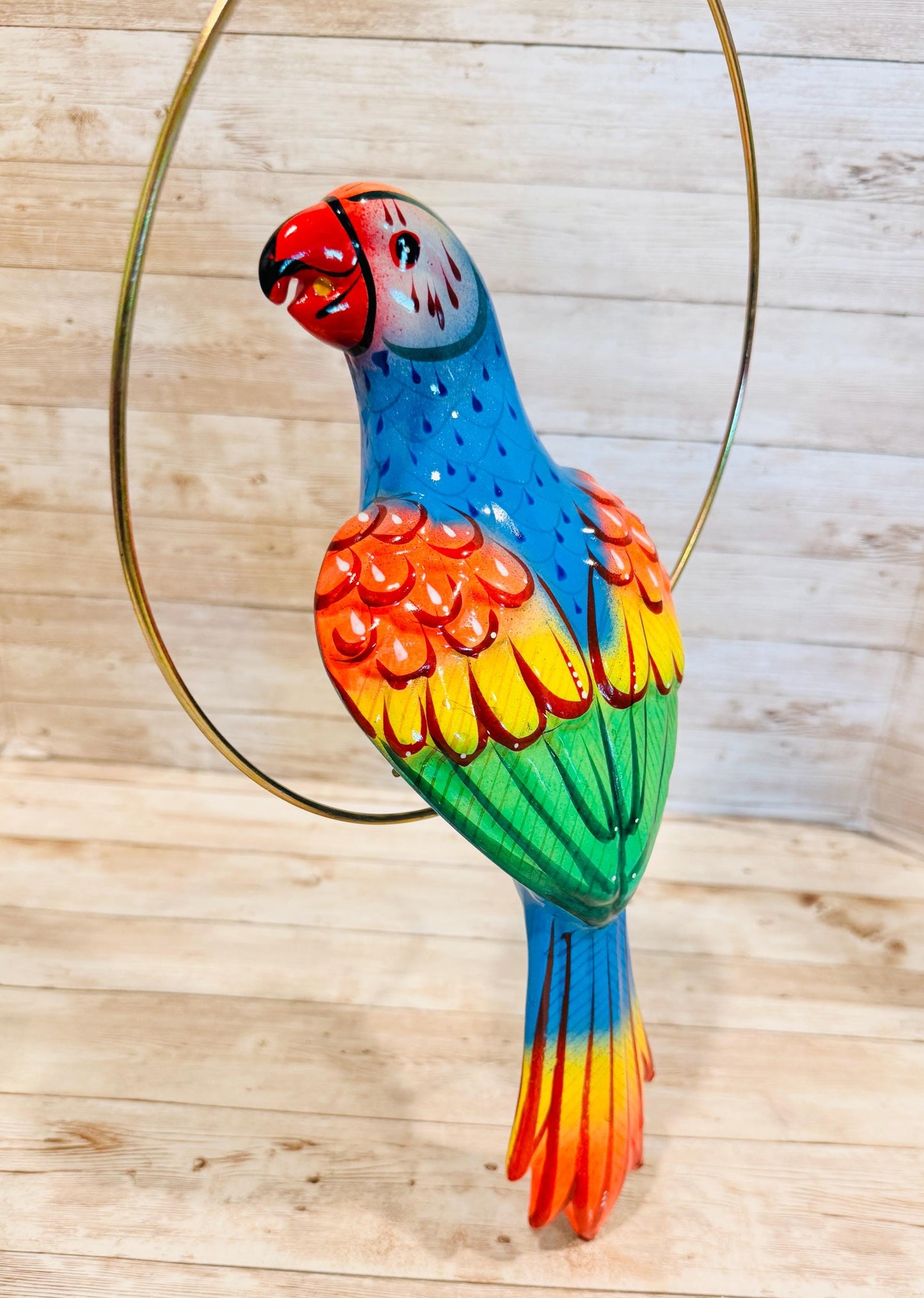 Hanging Exotic Bird in Ring Mexican Pottery Ceramic Pajaro De Cerámica