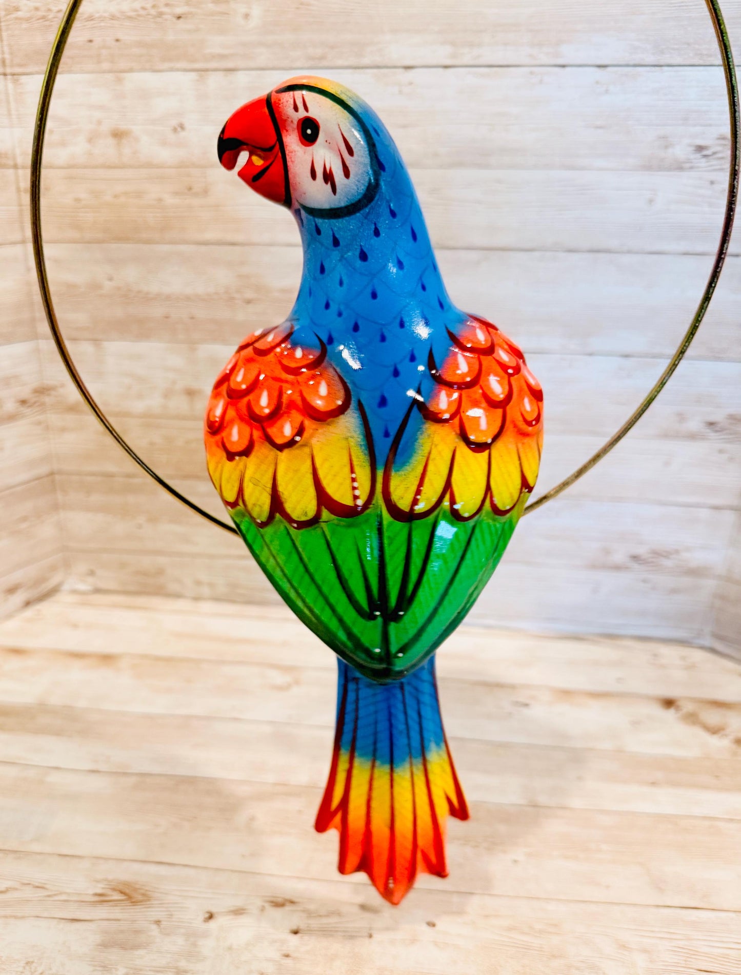 Hanging Exotic Bird in Ring Mexican Pottery Ceramic Pajaro De Cerámica