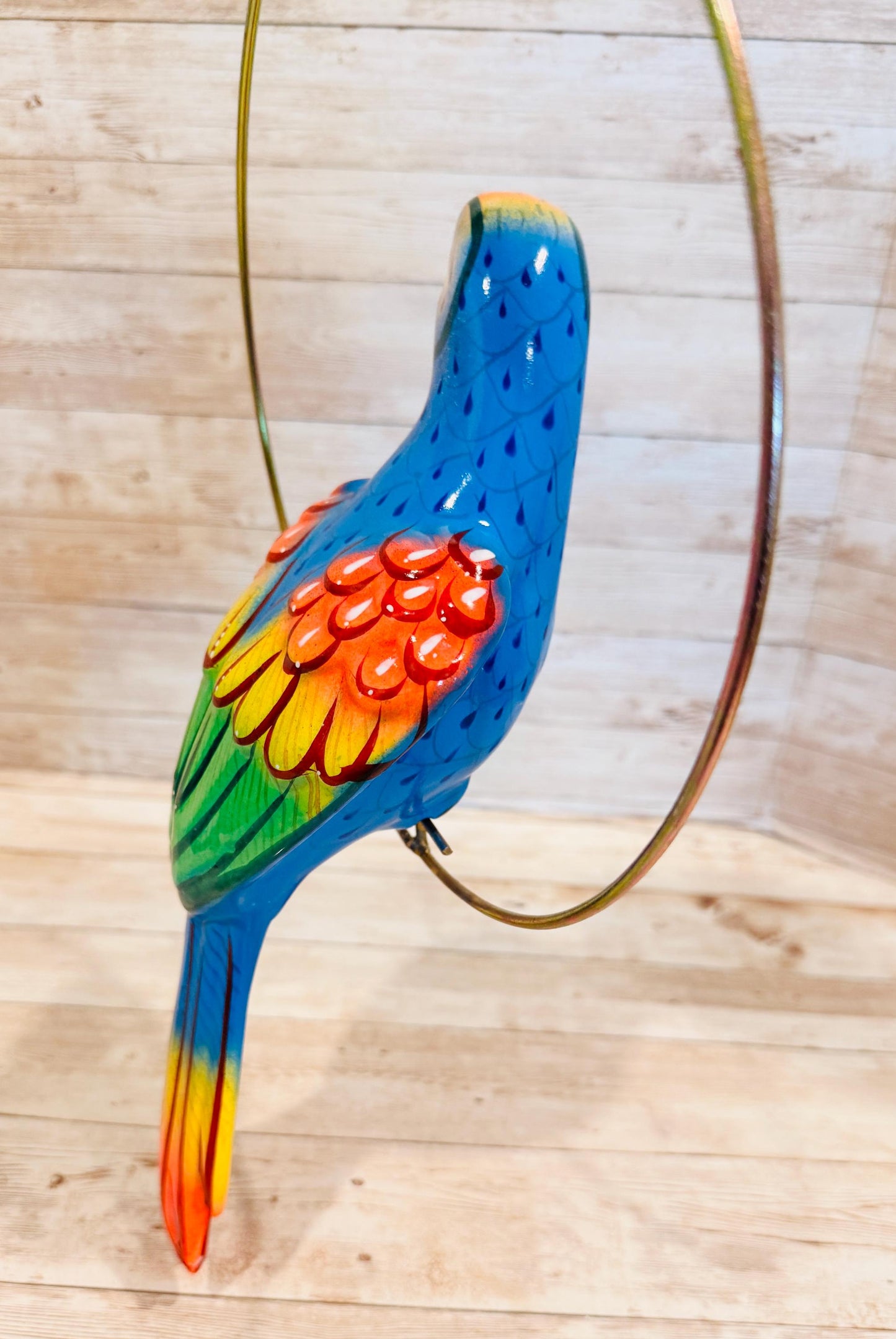 Hanging Exotic Bird in Ring Mexican Pottery Ceramic Pajaro De Cerámica