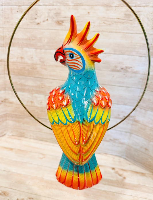 Hanging Exotic Bird in Ring Mexican Pottery Ceramic Pajaro De Cerámica