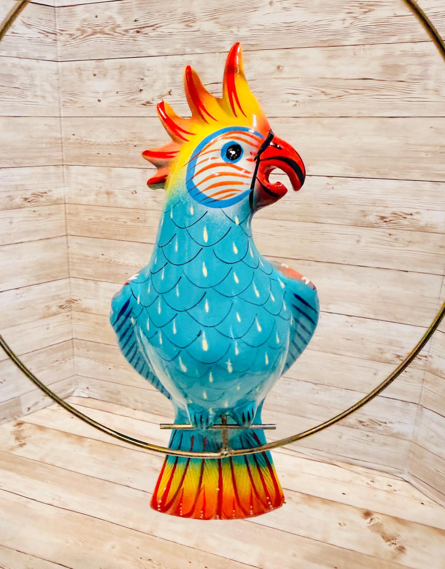 Hanging Exotic Bird in Ring Mexican Pottery Ceramic Pajaro De Cerámica