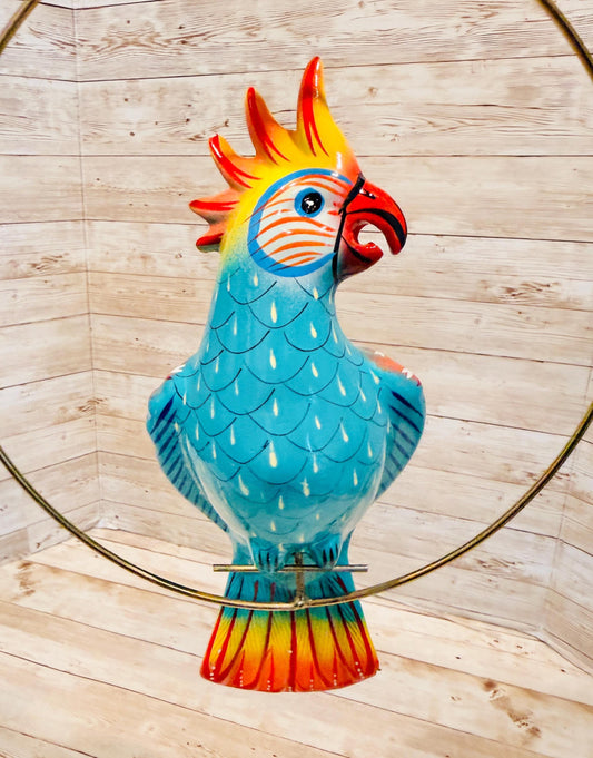 Hanging Exotic Bird in Ring Mexican Pottery Ceramic Pajaro De Cerámica