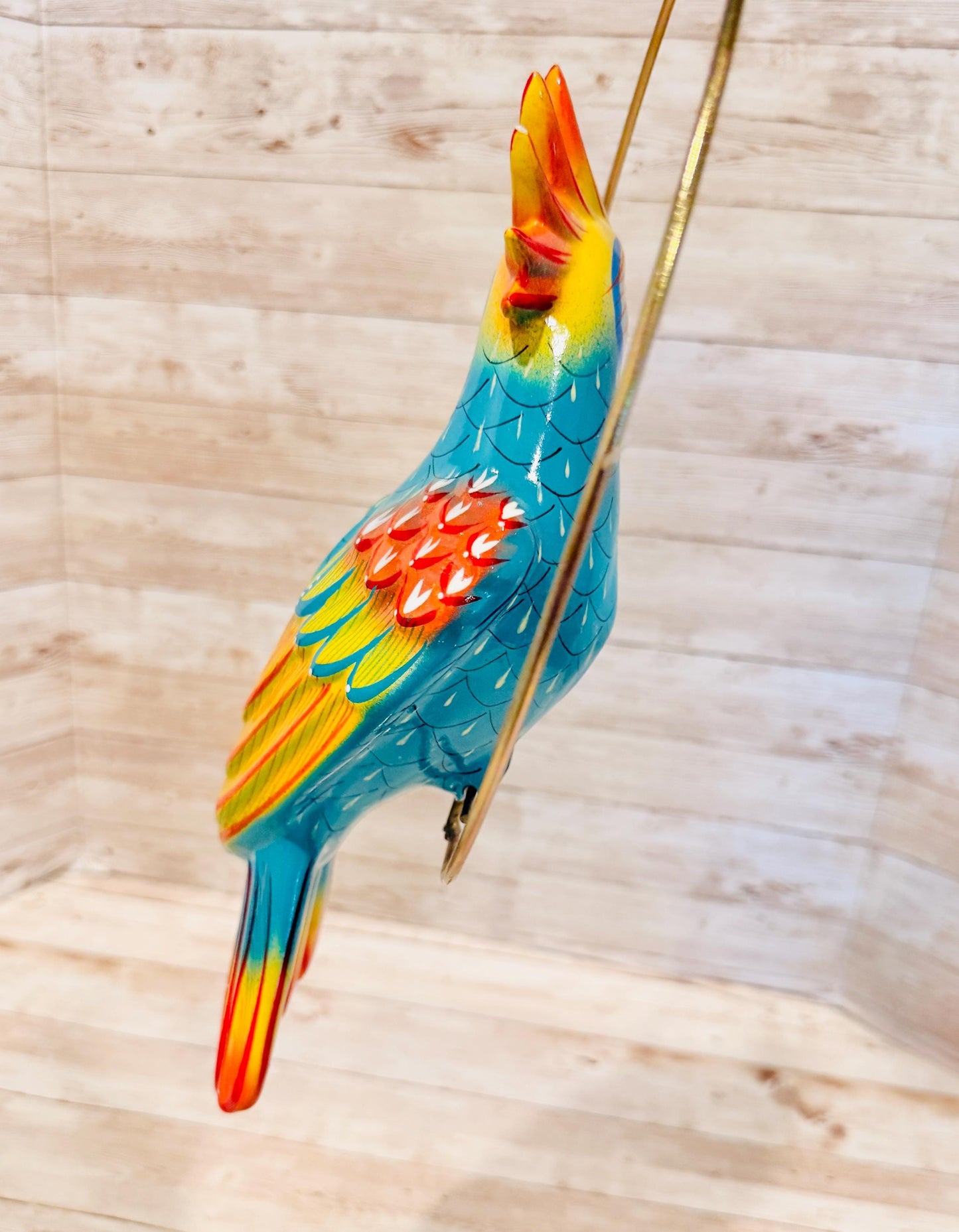 Hanging Exotic Bird in Ring Mexican Pottery Ceramic Pajaro De Cerámica