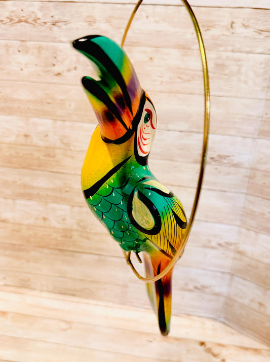 Hanging Exotic Toucan in Ring Mexican Pottery Ceramic Tucan oh  Pajaro Mexicano De Cerámica en Su Aro