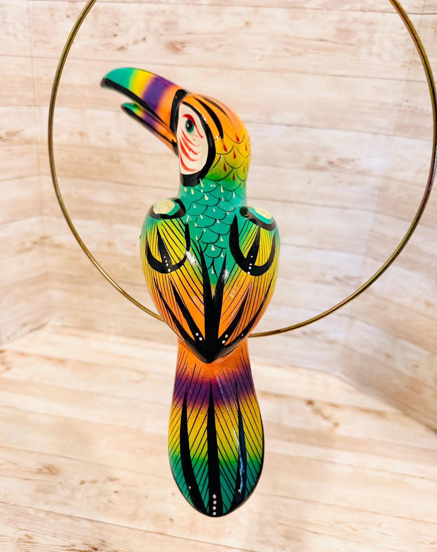 Hanging Exotic Toucan in Ring Mexican Pottery Ceramic Tucan oh  Pajaro Mexicano De Cerámica en Su Aro