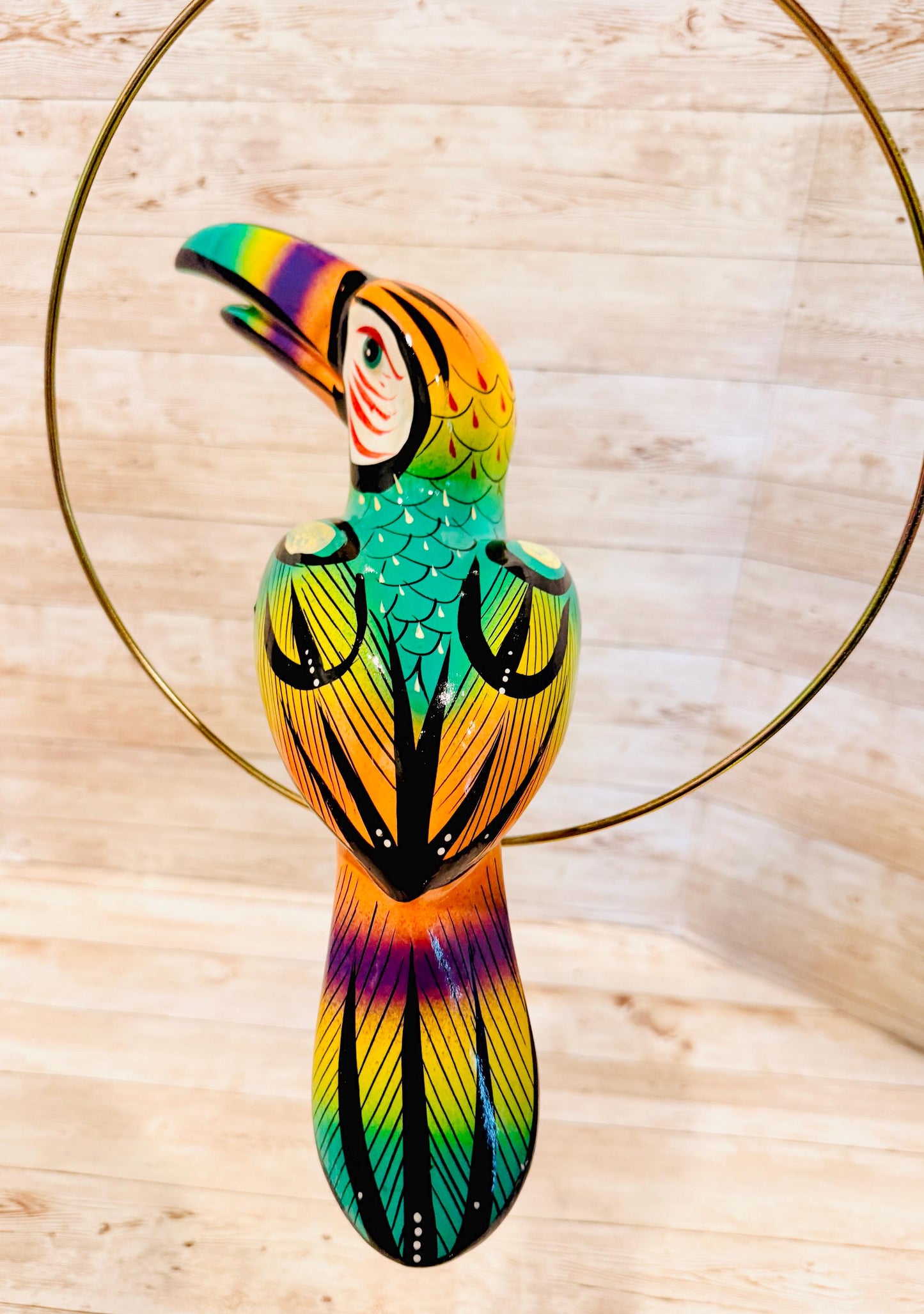 Hanging Exotic Toucan in Ring Mexican Pottery Ceramic Tucan oh  Pajaro Mexicano De Cerámica en Su Aro