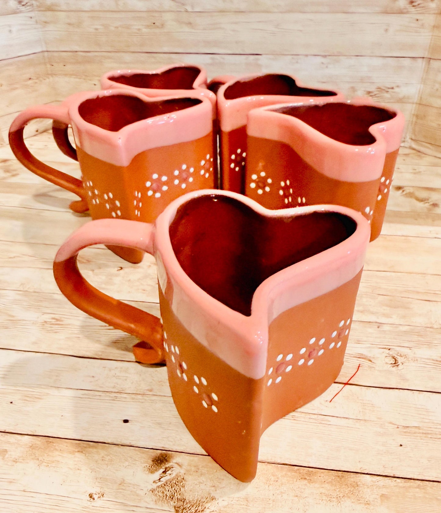 Mexican Terracota Heart Shaped Cups Tazas Mexicanas de Barro en Forma de Corazon